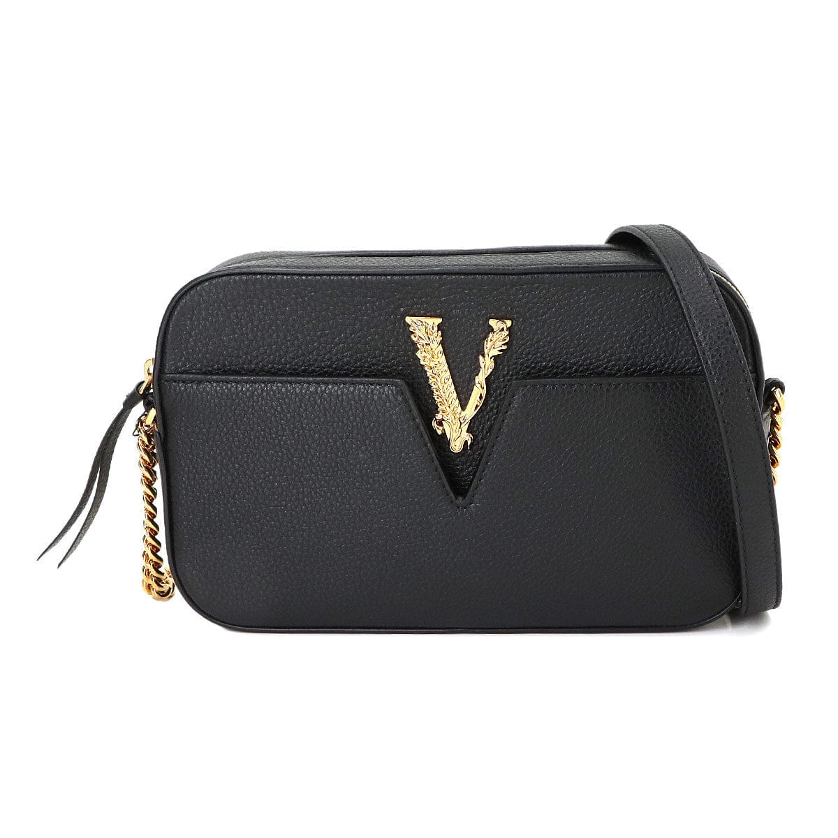 Luxury Promise Japan VERSACE Virtus Shoulder Bag Leather Black 1005969 Purse 90268109