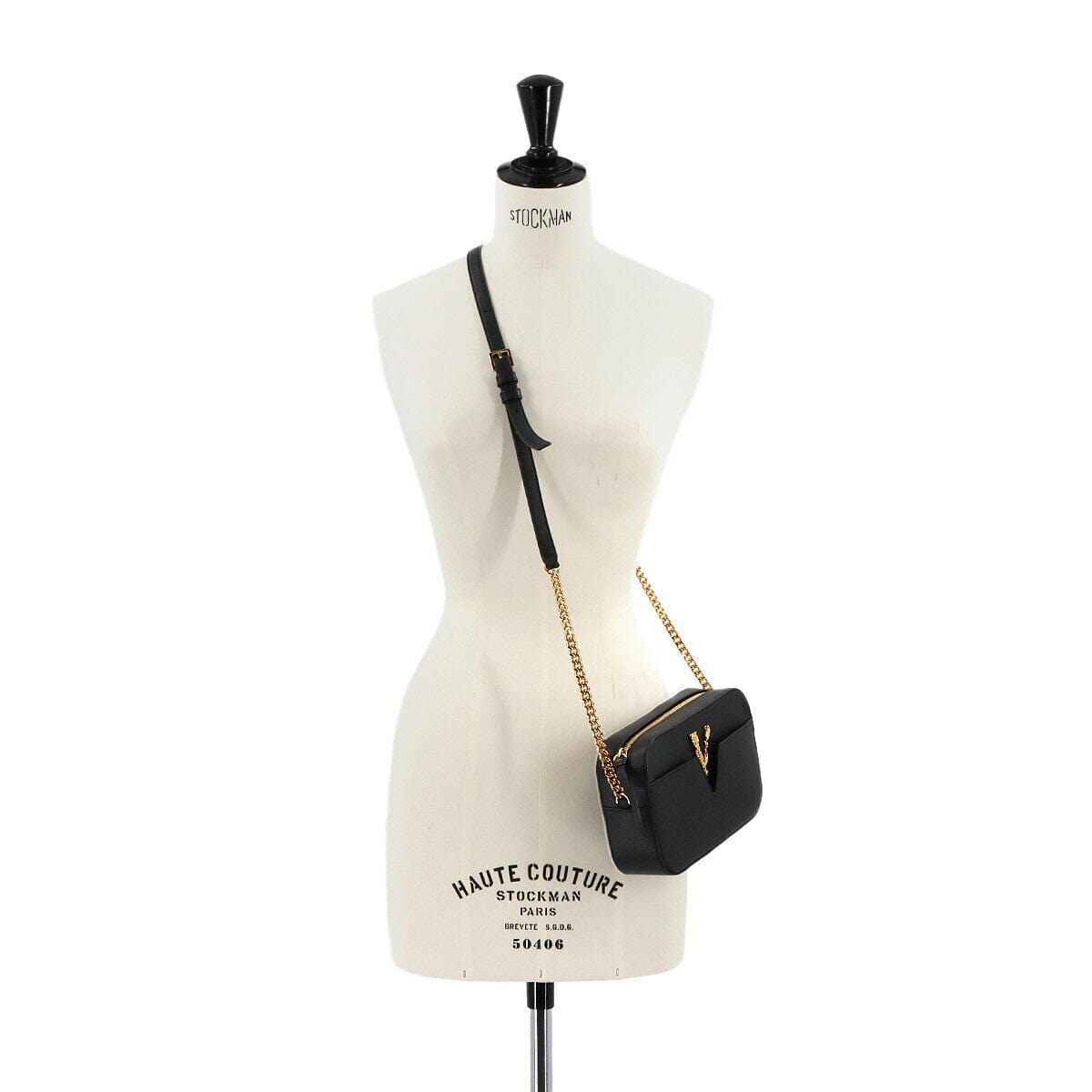 Luxury Promise Japan VERSACE Virtus Shoulder Bag Leather Black 1005969 Purse 90268109