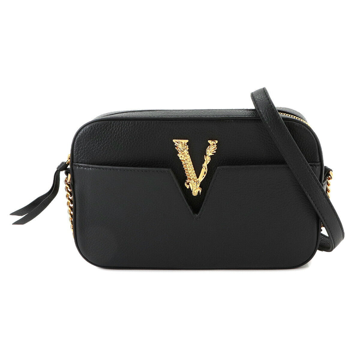 Luxury Promise Japan VERSACE Virtus Shoulder Bag Leather Black 1005969 Purse 90268110