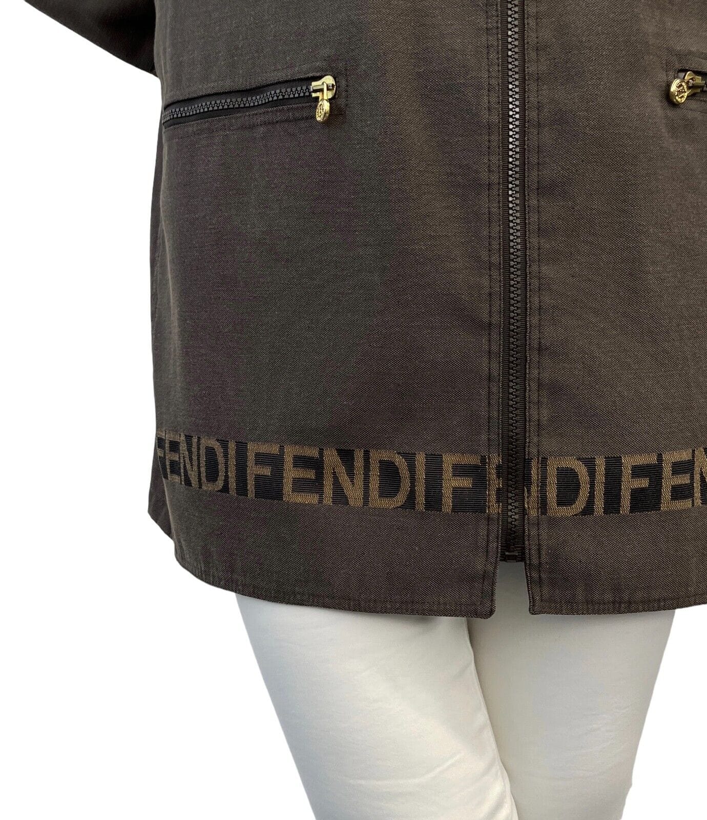 Luxury Promise Japan FENDI Vintage Logo Zipped Jacket #40 Polyester Cotton Brown Gold RankAB+