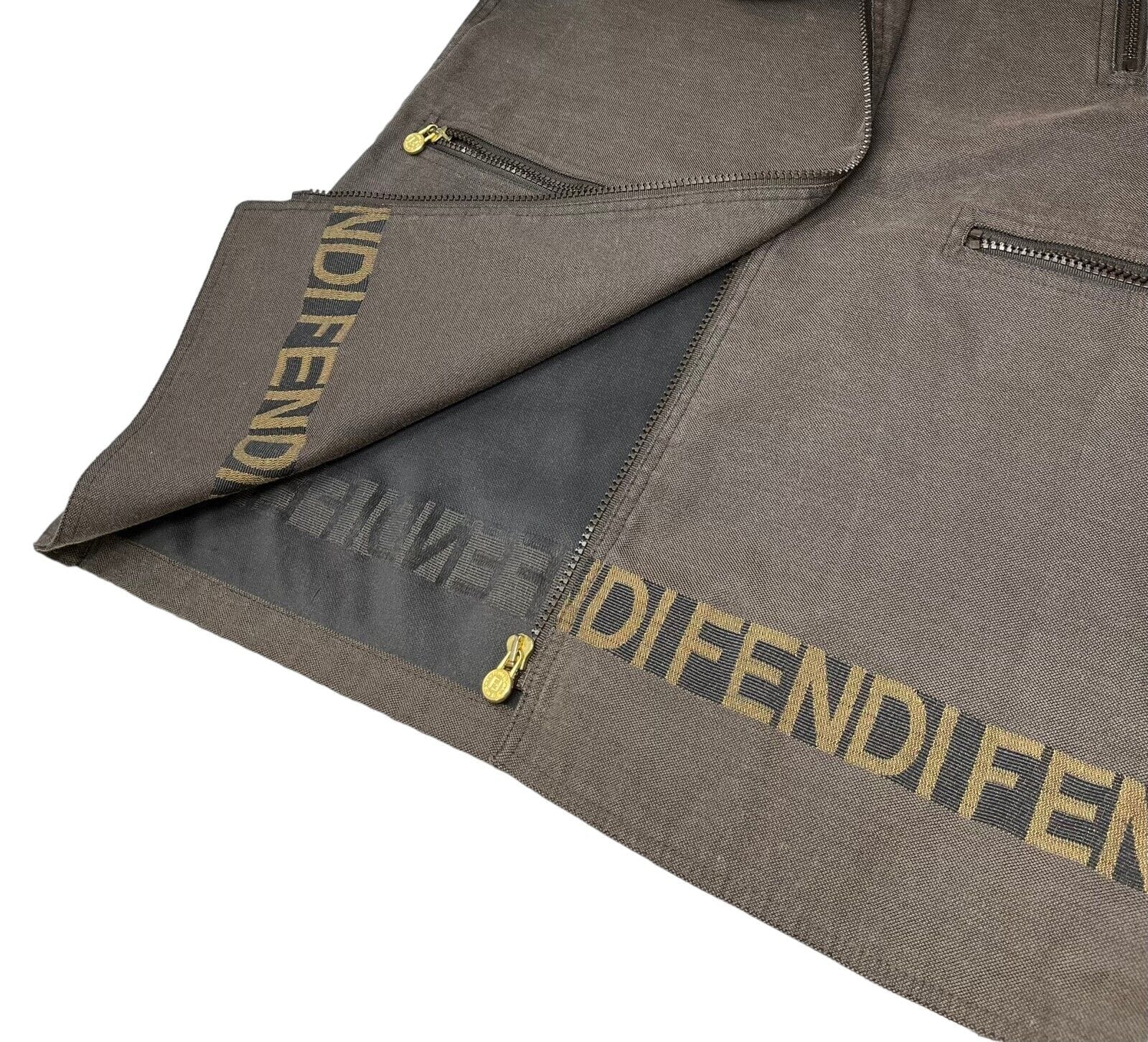 Luxury Promise Japan FENDI Vintage Logo Zipped Jacket #40 Polyester Cotton Brown Gold RankAB+