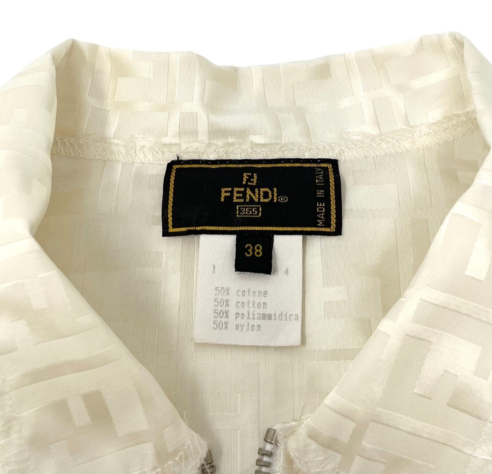 Luxury Promise Japan FENDI Vintage Zucca Monogram Logo Zipped Jacket #38 Short Sleeve Cream Rank AB