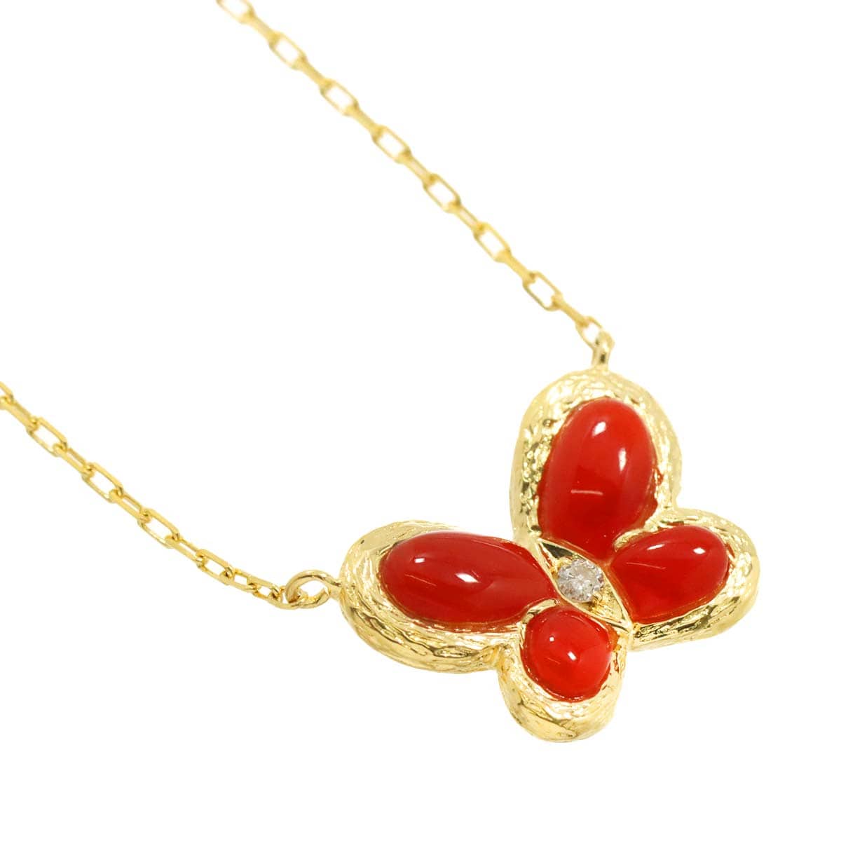 Luxury Promise Japan Coral and Diamond 0.05ct Necklace, 41.5cm, K18 YG Yellow Gold 750, Coral Necklace 90312902