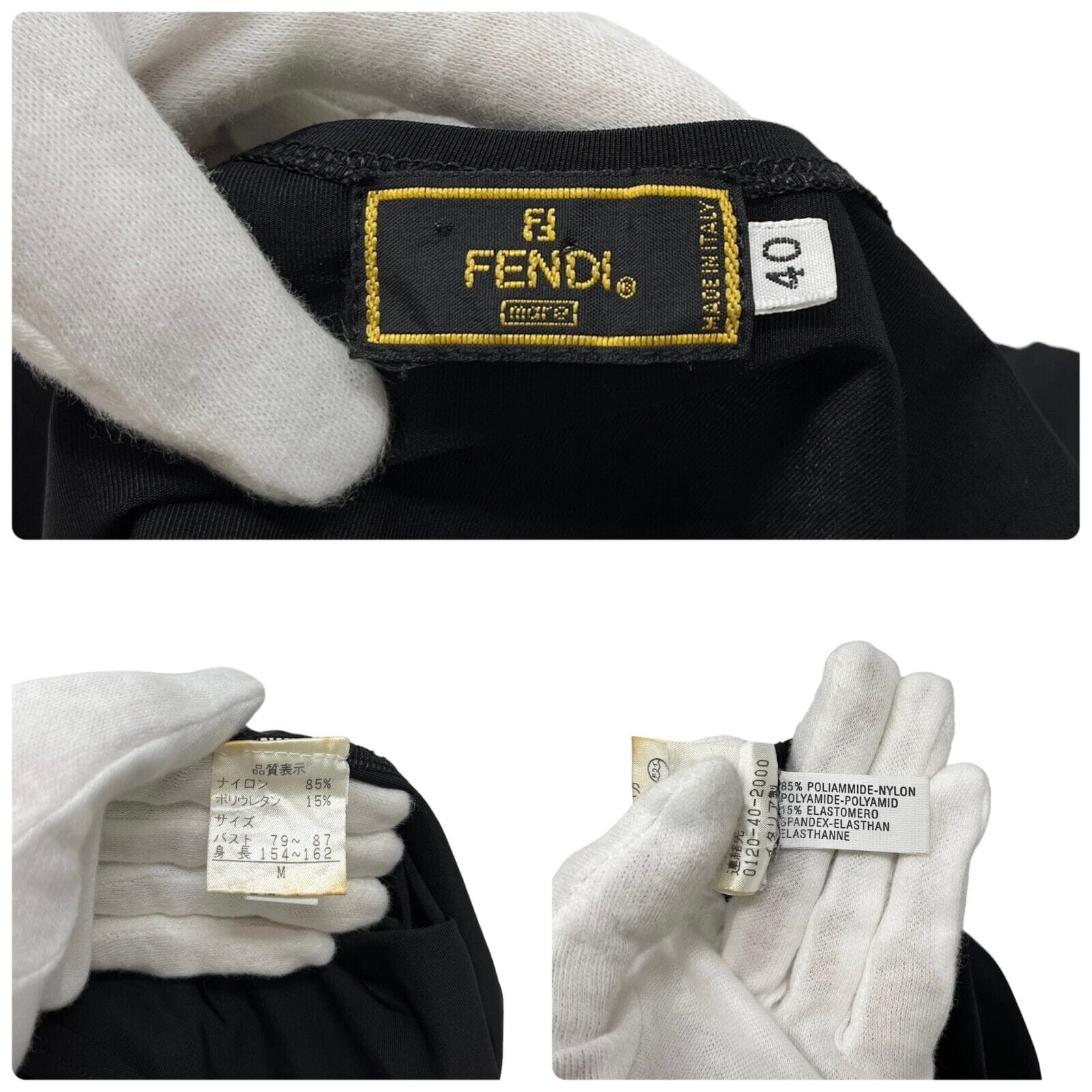 Luxury Promise Japan FENDI Vintage FF Logo Sleeveless Dress #40 Black Silver Nylon Rank AB