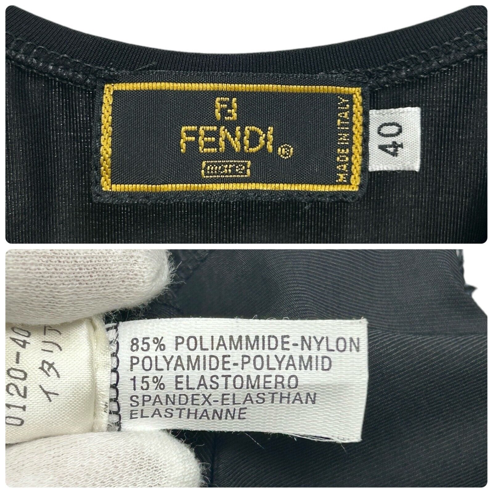 Luxury Promise Japan FENDI Vintage FF Logo Sleeveless Dress One-piece #40 Black Silver Nylon Rank AB