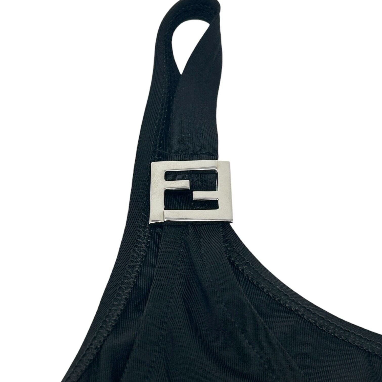 Luxury Promise Japan FENDI Vintage FF Logo Sleeveless Dress One-piece #40 Black Silver Nylon Rank AB