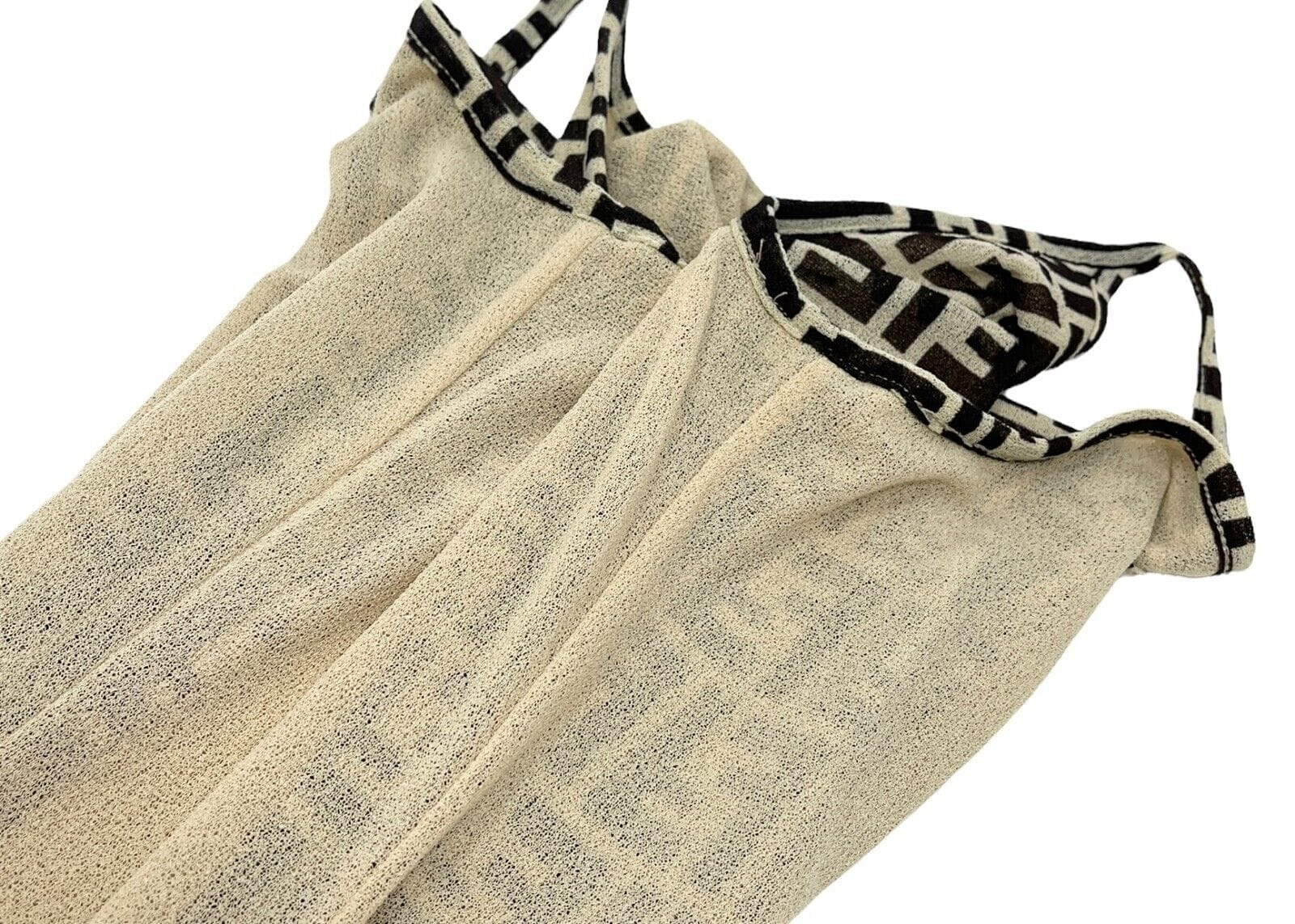 Luxury Promise Japan FENDI Vintage Zucca Monogram Dress #40 One-piece Beige Black Polyester RankAB