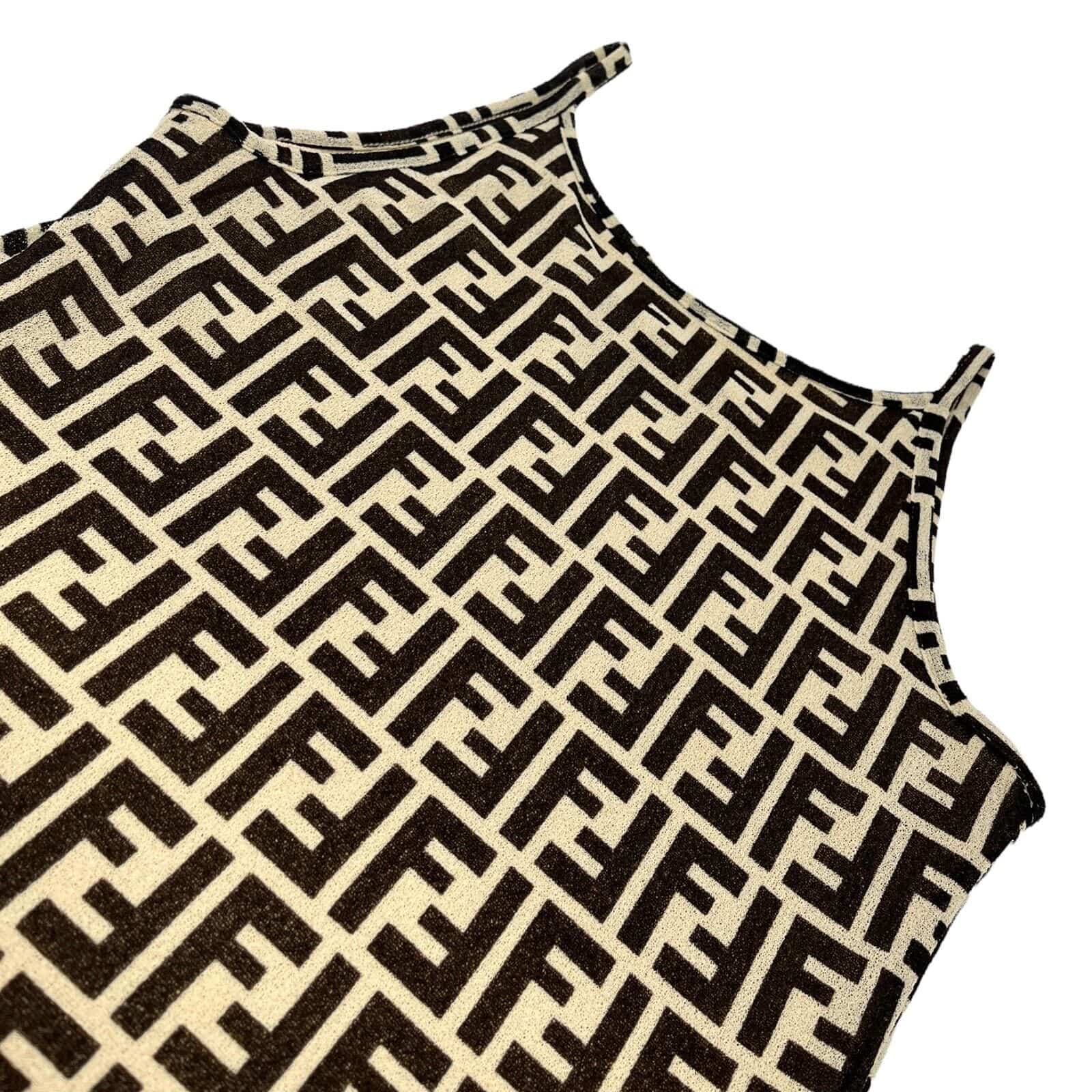 Luxury Promise Japan FENDI Vintage Zucca Monogram Dress #40 One-piece Beige Black Polyester RankAB
