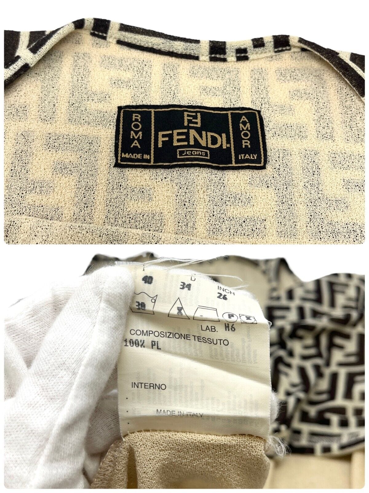Luxury Promise Japan FENDI Vintage Zucca Monogram Dress #40 One-piece Beige Black Polyester RankAB