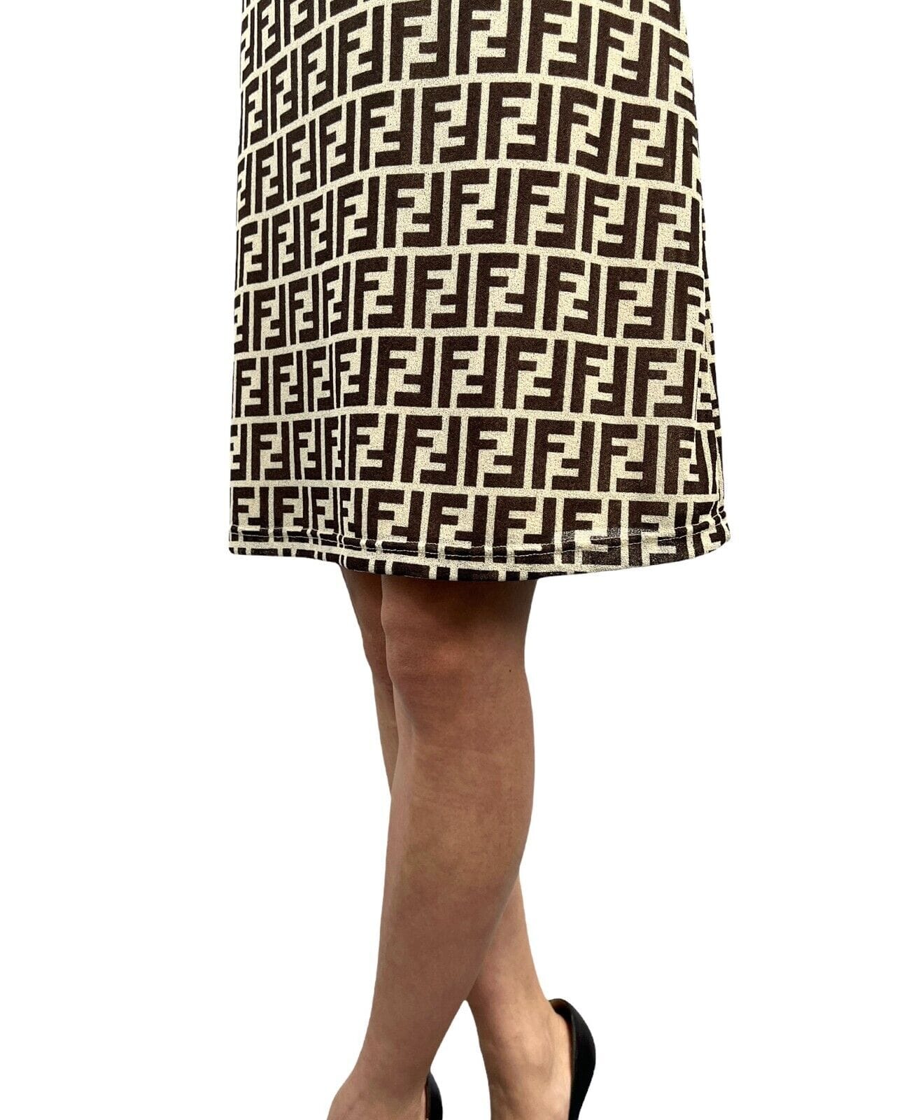 Luxury Promise Japan FENDI Vintage Zucca Monogram Dress #40 One-piece Beige Black Polyester RankAB