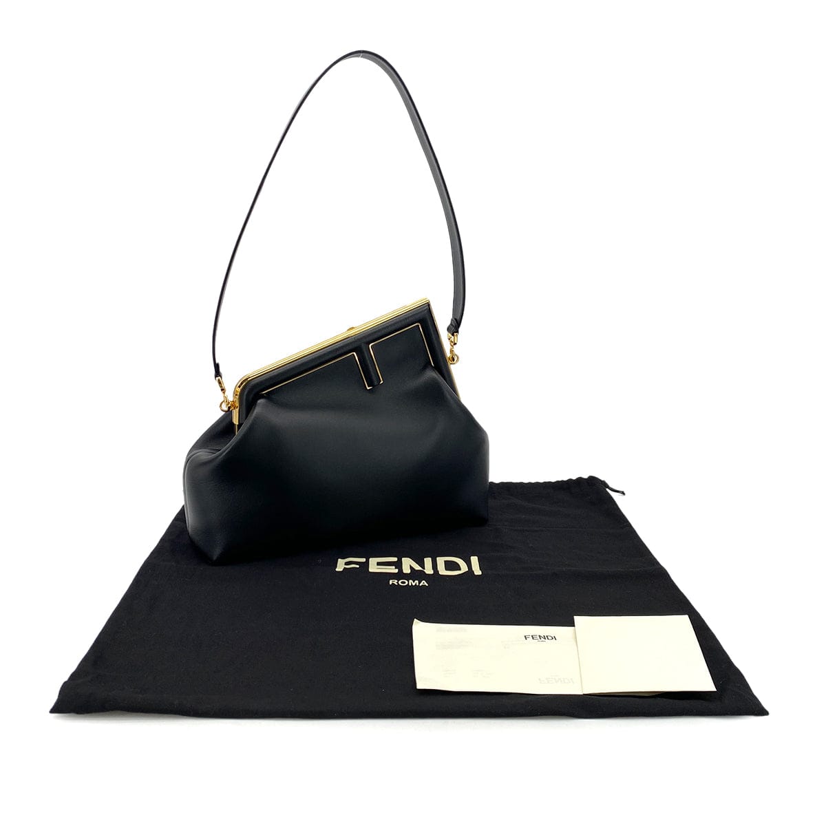 Luxury Promise Japan FENDI FIRST MEDIUM CLUTCH SHOULDER BAG LEATHER BLACK 8BP127 90299314