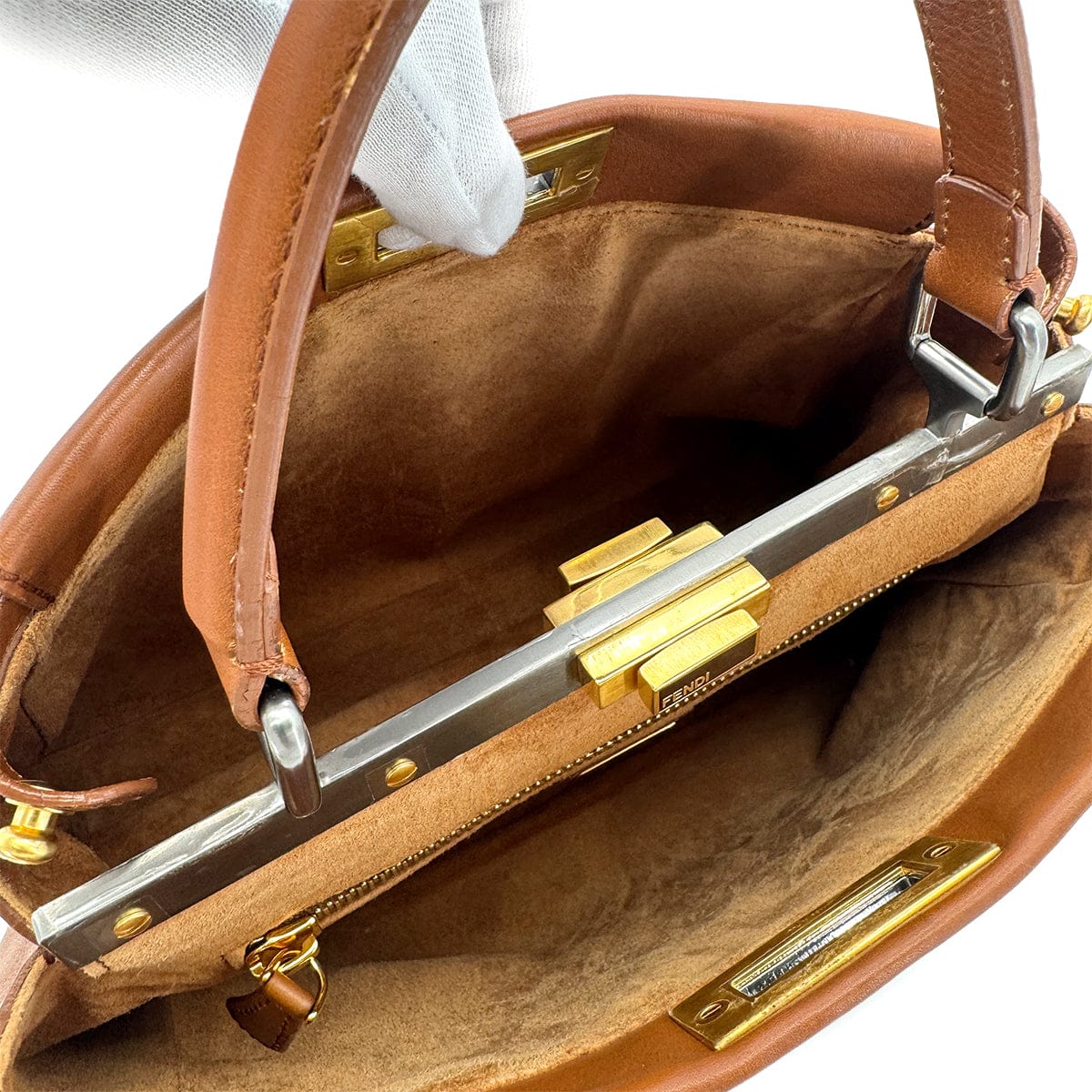 Luxury Promise Japan FENDI PEEKABOO REGULAR HAND SHOULDER BAG LEATHER BROWN 8BN226 90298740