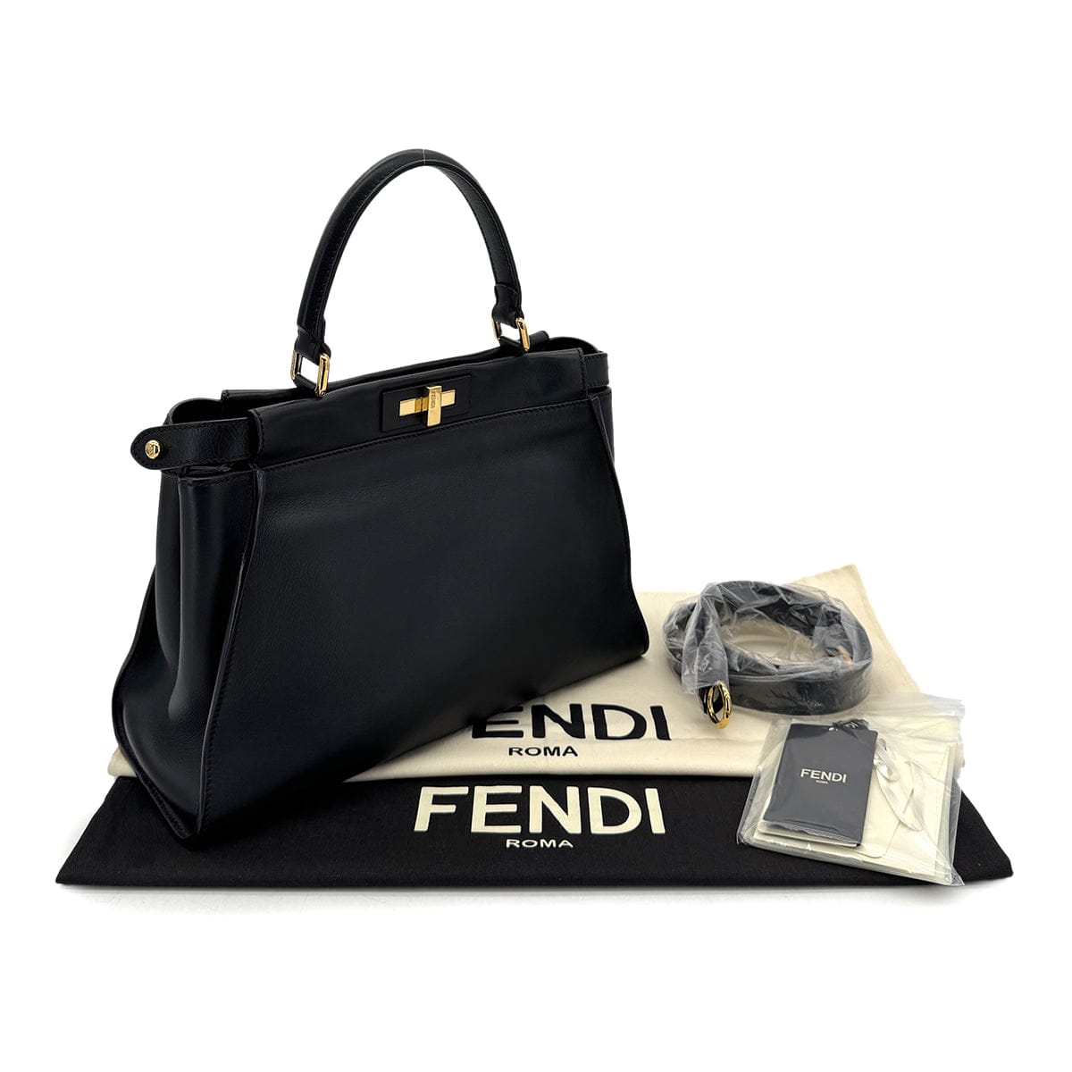 Luxury Promise Japan FENDI PEEKABOO REGULAR HAND SHOULDER BAG LEATHER NERO 8BN290 90298729