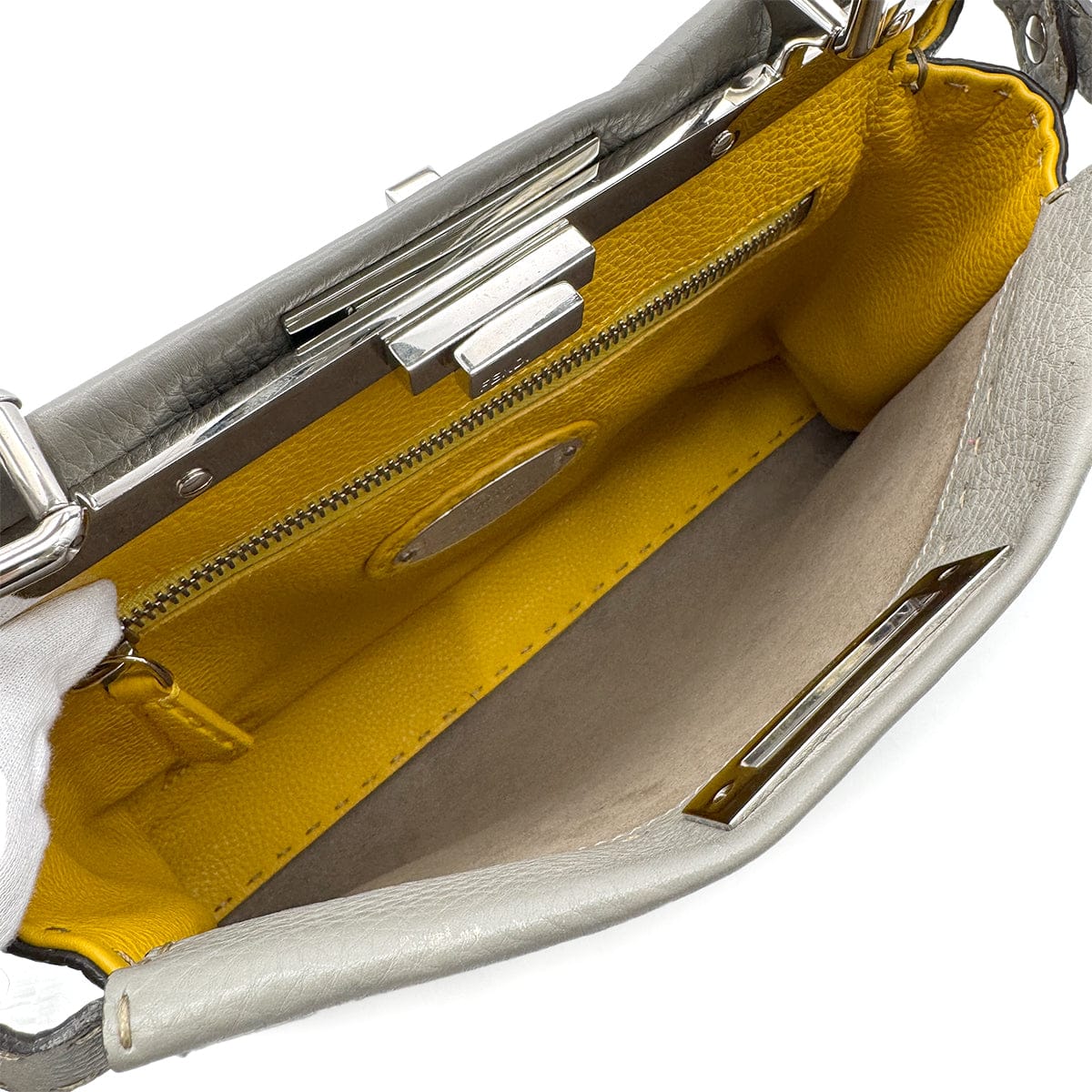 Luxury Promise Japan FENDI PEEKABOO REGULAR SELLERIA HAND SHOULDER BAG LEATHER GRAY 8BN226 90305473