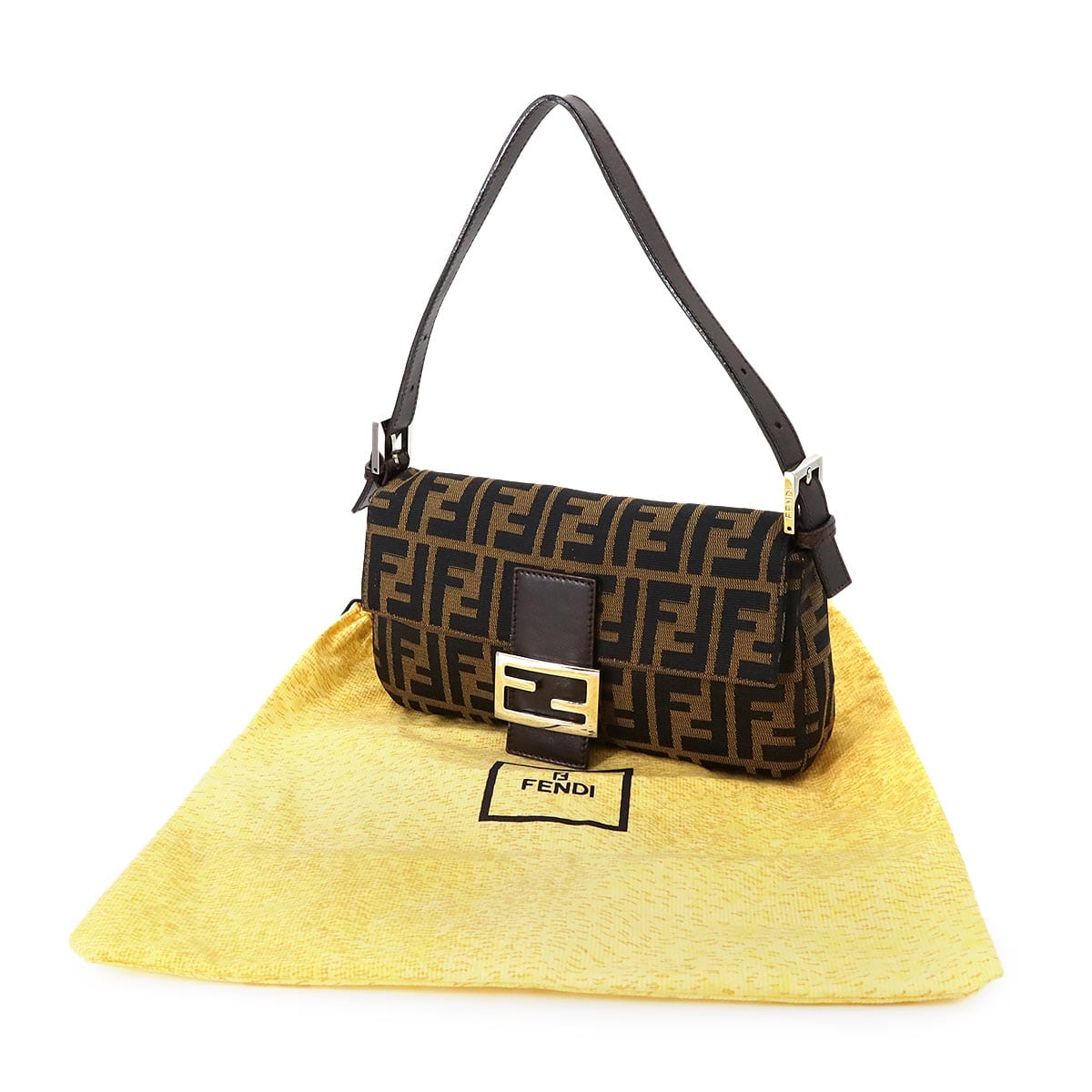 Luxury Promise Japan FENDI Zucca Mamma Baguette Shoulder Bag Canvas Leather Brown 26424 Silver Hardware Zucca Mamma Baguette Fendi 90277056