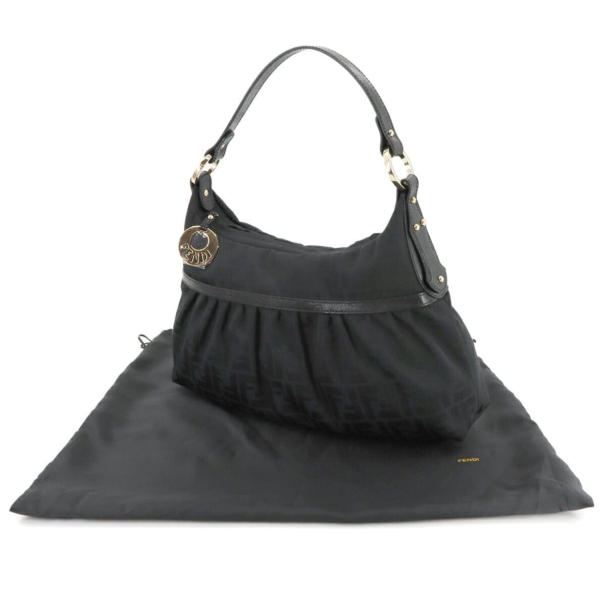 Luxury Promise Japan FENDI Zucca pattern one-shoulder bag canvas leather black gold hardware Zucca Shoulder Bag Fendi 90277026