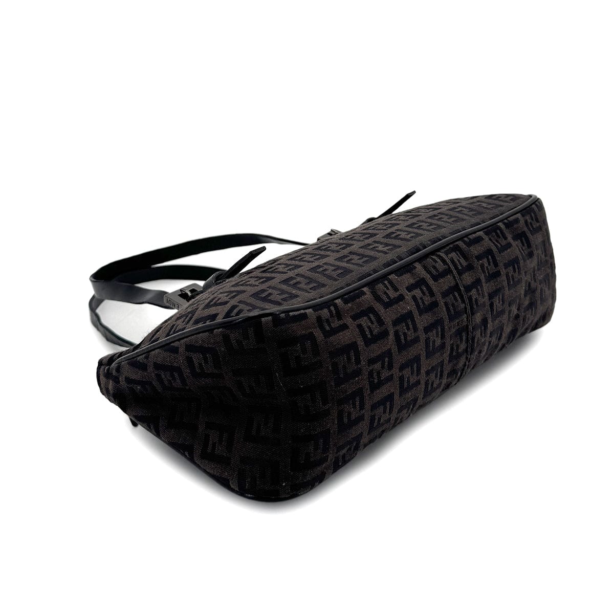 Luxury Promise Japan FENDI ZUCCHINO HAND BAG DARK BROWN BLACK CANVAS LEATHER 90299316