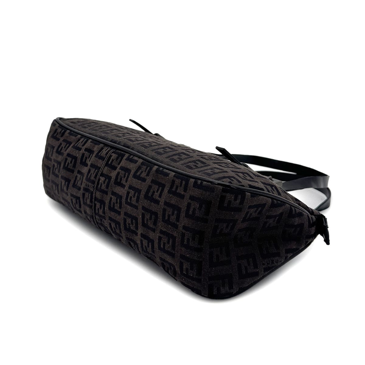 Luxury Promise Japan FENDI ZUCCHINO HAND BAG DARK BROWN BLACK CANVAS LEATHER 90299316