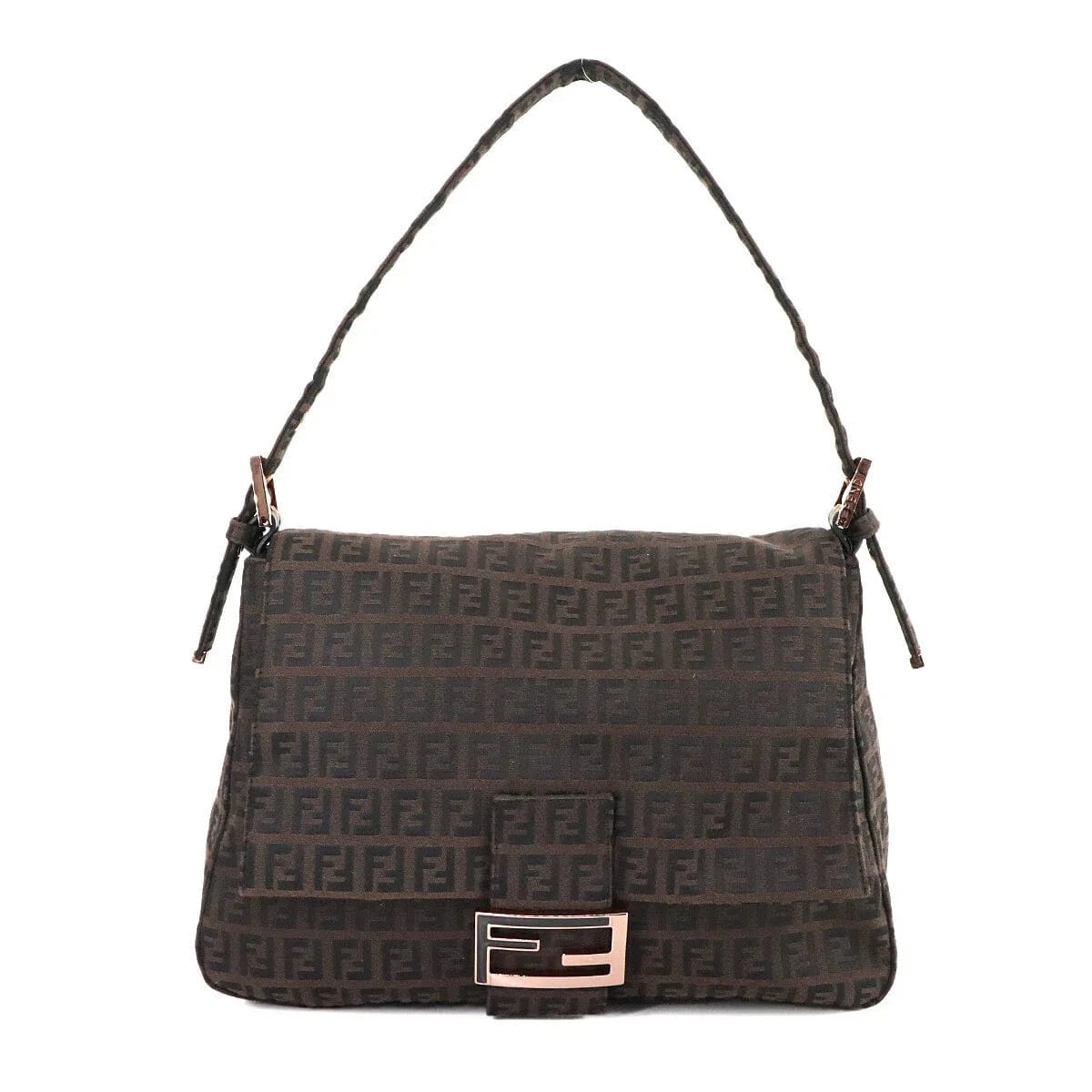 Luxury Promise Japan FENDI Zucchino Mamma Baguette Shoulder Bag Canvas Brown Black 8BR001 90280704
