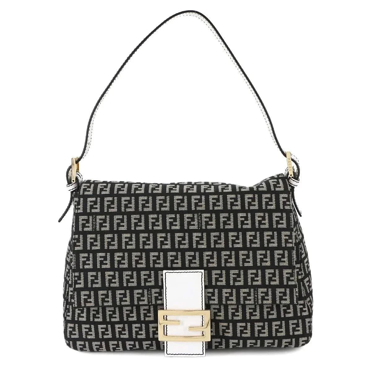 Luxury Promise Japan FENDI Zucchino Mamma Baguette Shoulder Bag Canvas Leather Black 8BR001 90287583