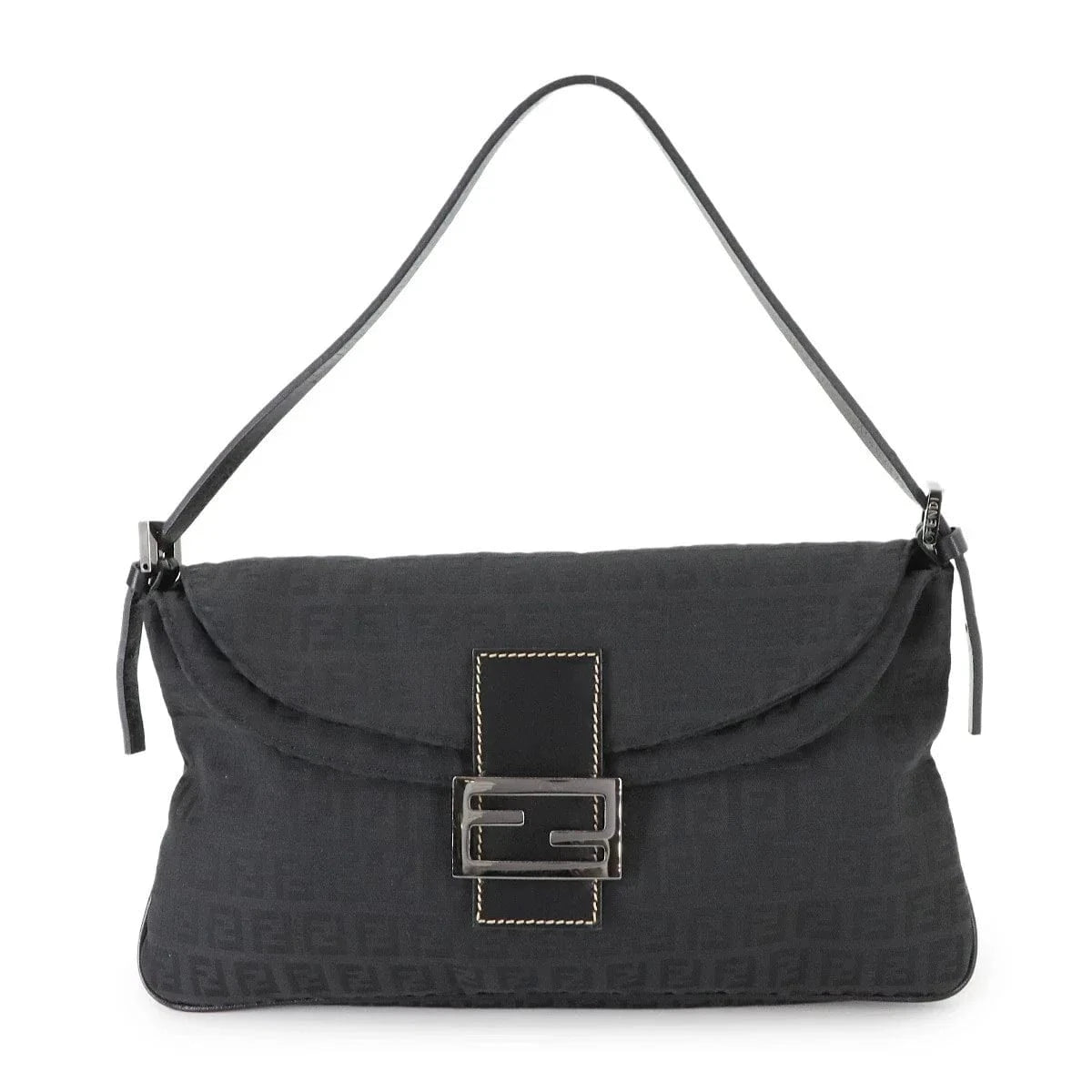 Luxury Promise Japan FENDI Zucchino Mamma Baguette Shoulder Bag Canvas Leather Black 8BR002 90287552