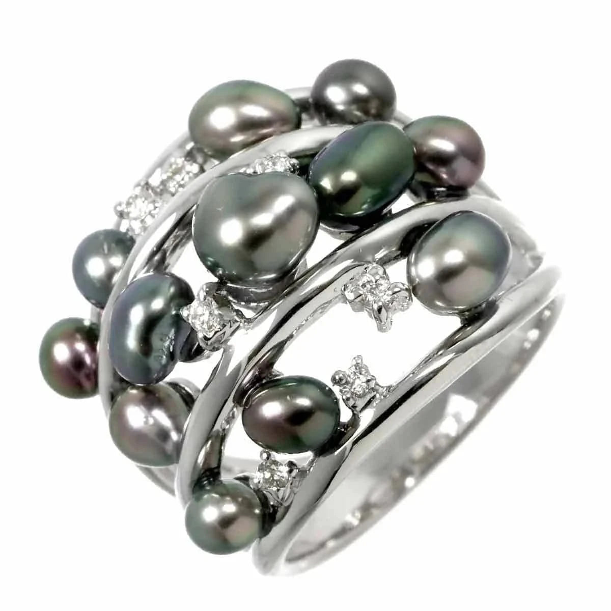 Luxury Promise Japan Freshwater pearl Diamond 0.08ct Ring 18K K18 WG size5.25(US) 90270561