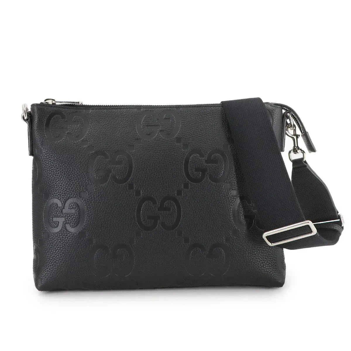 Luxury Promise Japan GUCCI Jumbo GG Shoulder Bag Leather Black 696009 Purse 90294439