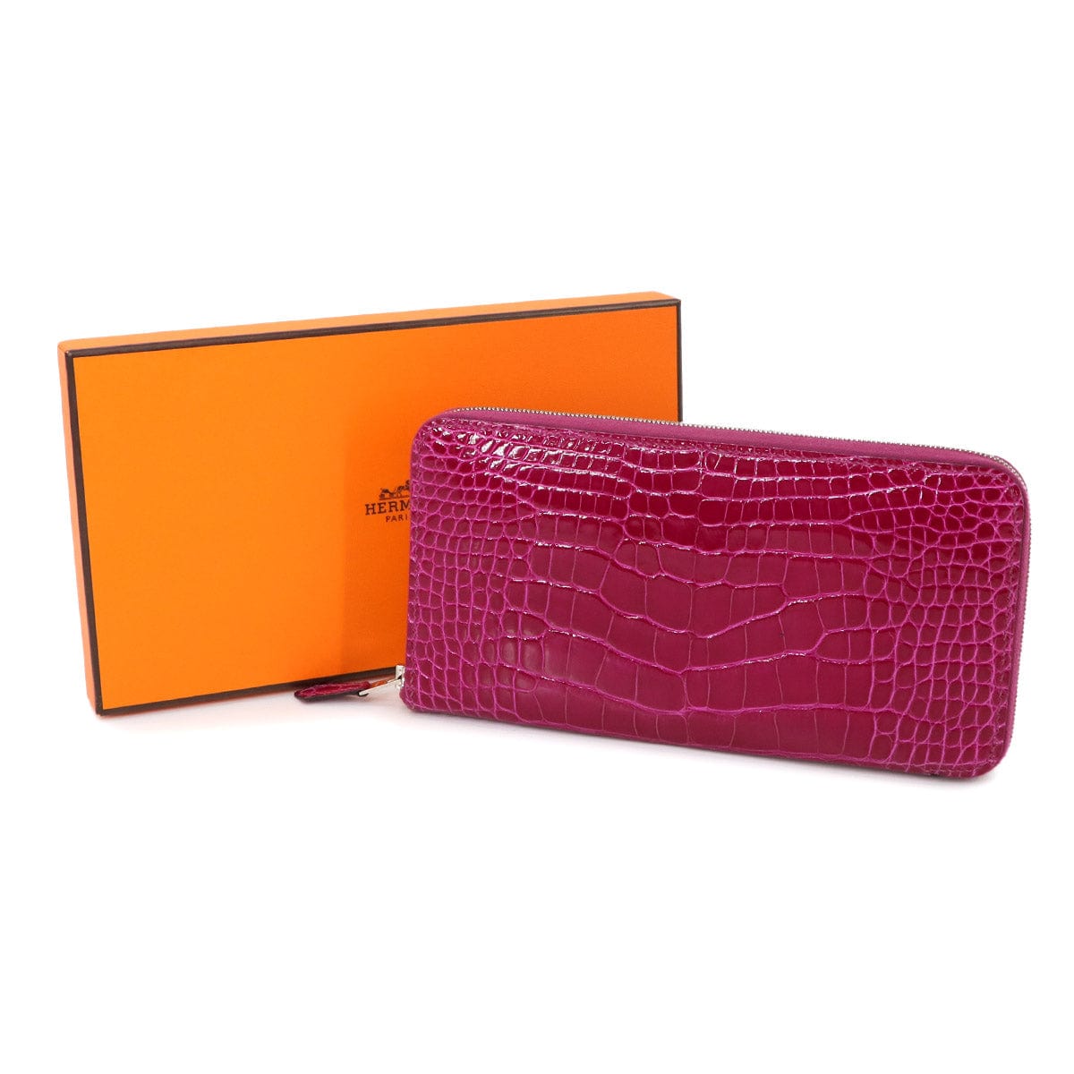 Luxury Promise Japan HERMES Azap Long Round Zipper Long Wallet Crocodile Alligator Rose Scheherazade D Engraved Azapp Long Hermes 90270093