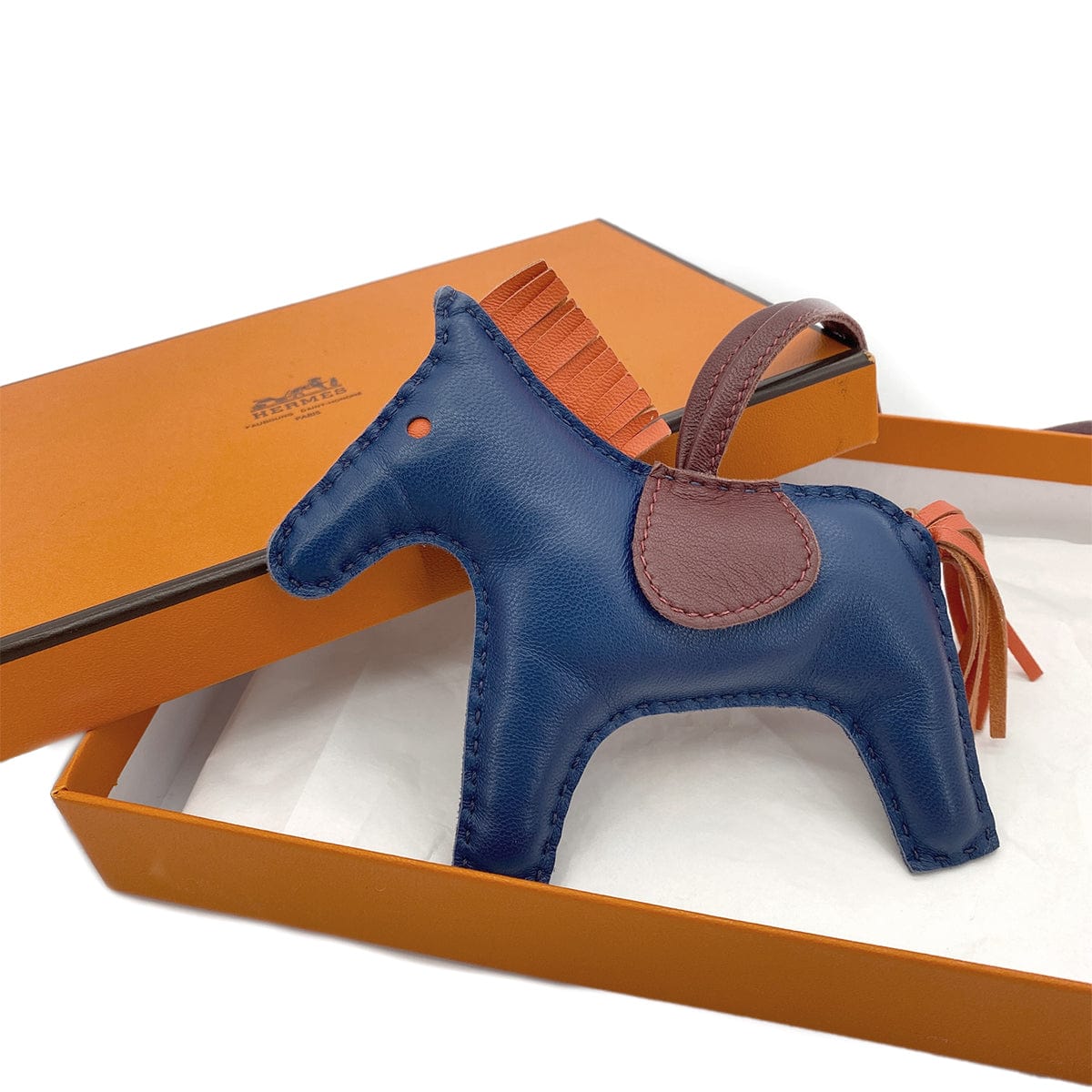 Luxury Promise Japan HERMES BAG CHARM RODEO MM BLEU DE MALTE ORANGE POPPY ROUGE H AGNEAU MILO 90278936