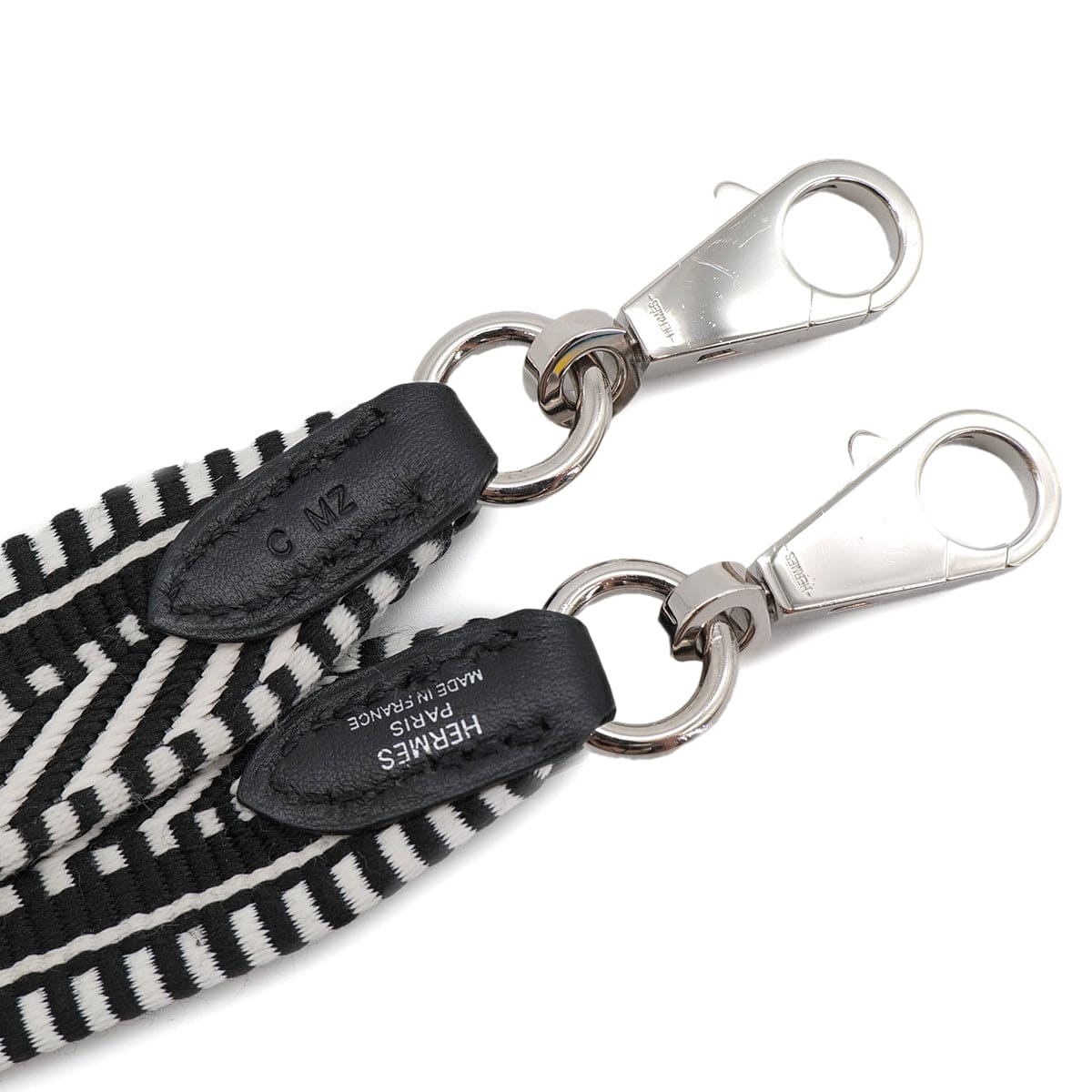 Luxury Promise Japan HERMES BANDOULIERE SANGLES CAVAL 25MM SHOULDER STRAP BLACK WHITE TOILE SWIFT 2018 C 90323210