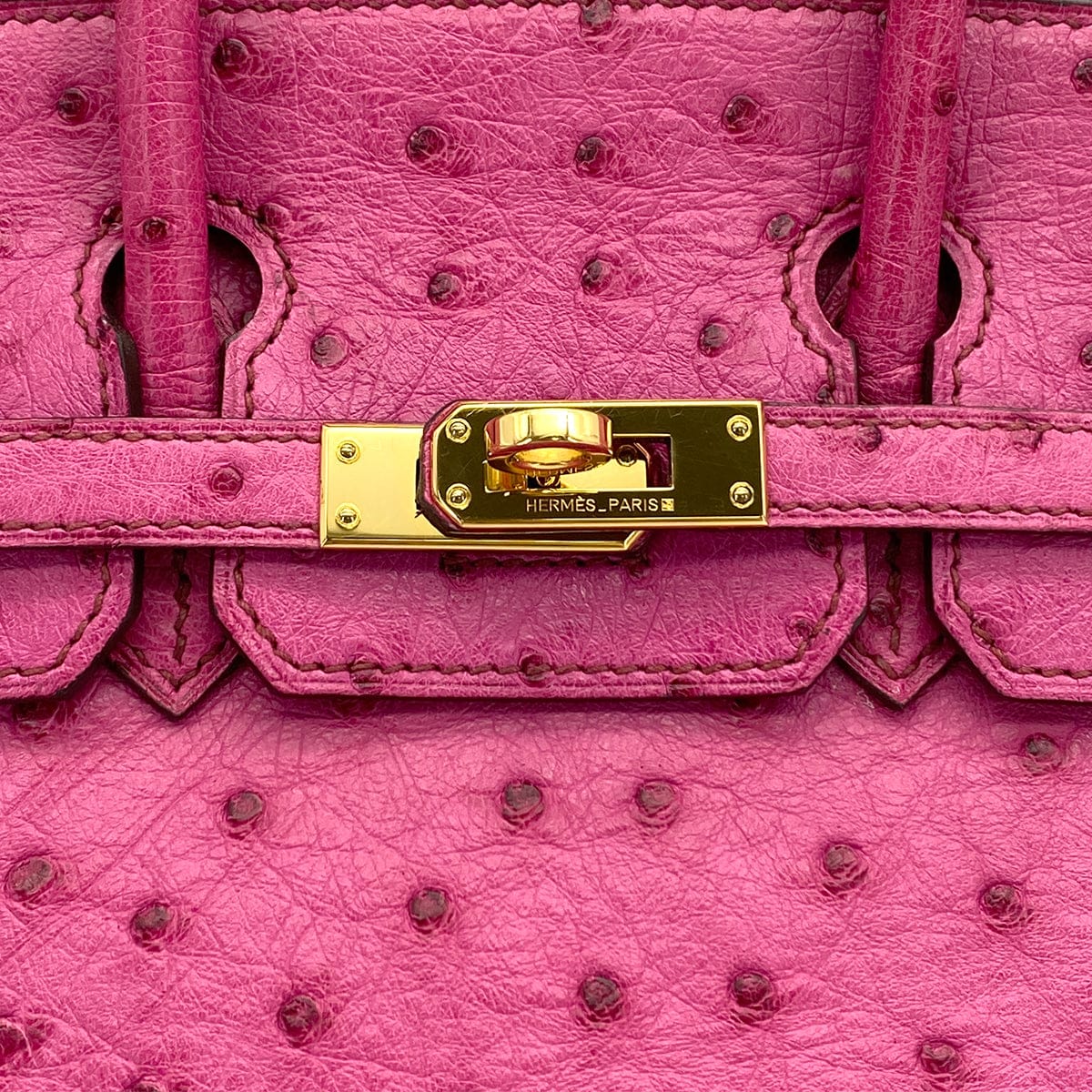 Luxury Promise Japan HERMES BIRKIN 25 FUCHSIA OSTRICH HAND BAG 2009 SQUARE M GOLD HARDWARE 90324625