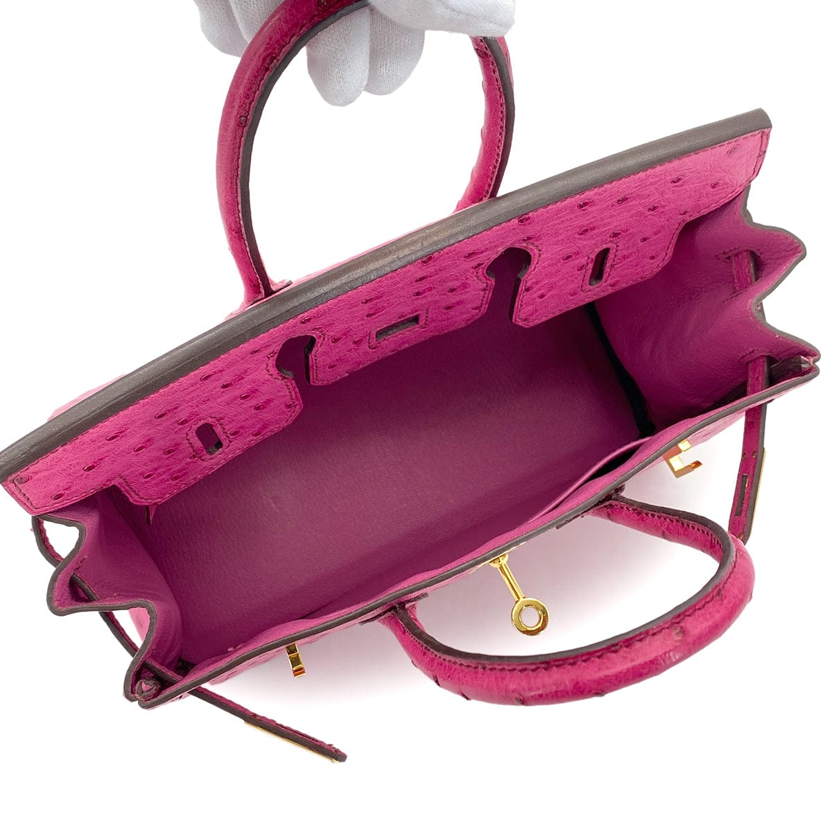 Luxury Promise Japan HERMES BIRKIN 25 FUCHSIA OSTRICH HAND BAG 2009 SQUARE M GOLD HARDWARE 90324625