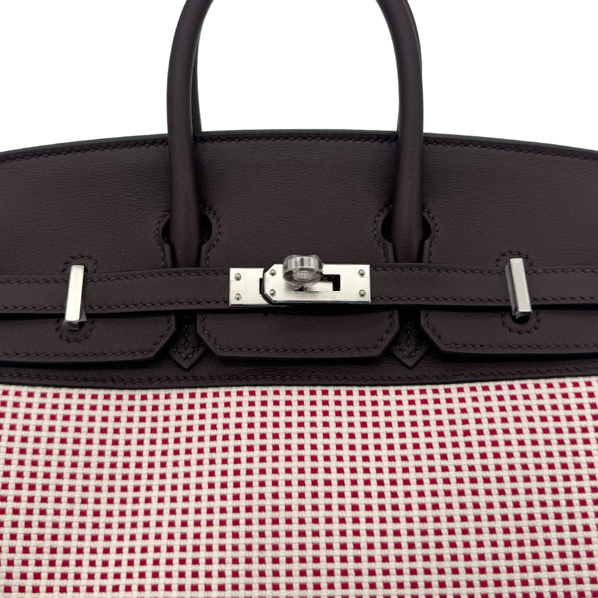 Luxury Promise Japan HERMES BIRKIN 25 ROUGE SELLIER ECRU FRAMBOISE VEAU SWIFT TOILE QUADRILLE HAND BAG B SHW 90294966