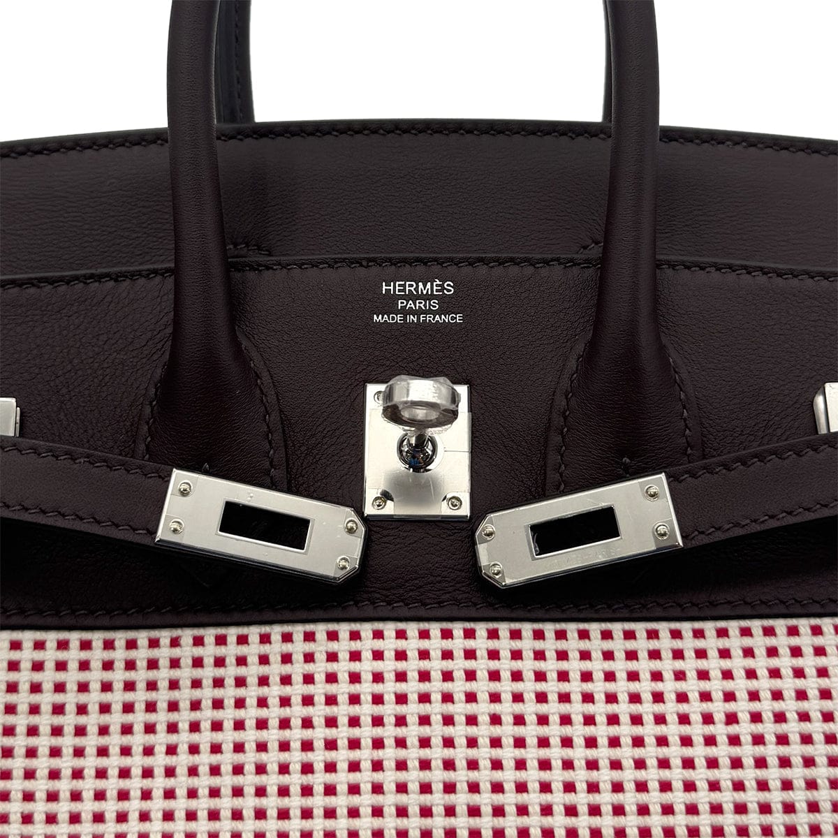 Luxury Promise Japan HERMES BIRKIN 25 ROUGE SELLIER ECRU FRAMBOISE VEAU SWIFT TOILE QUADRILLE HAND BAG B SHW 90294966