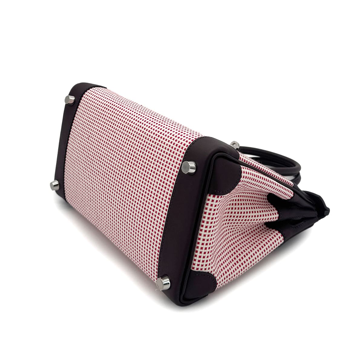 Luxury Promise Japan HERMES BIRKIN 25 ROUGE SELLIER ECRU FRAMBOISE VEAU SWIFT TOILE QUADRILLE HAND BAG B SHW 90294966