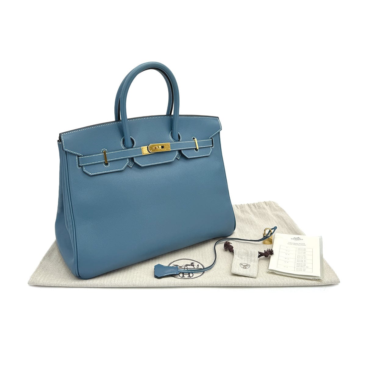 Luxury Promise Japan HERMES BIRKIN 35 BLUE JEAN SWIFT HAND BAG □B GOLD HARDWARE 90309820