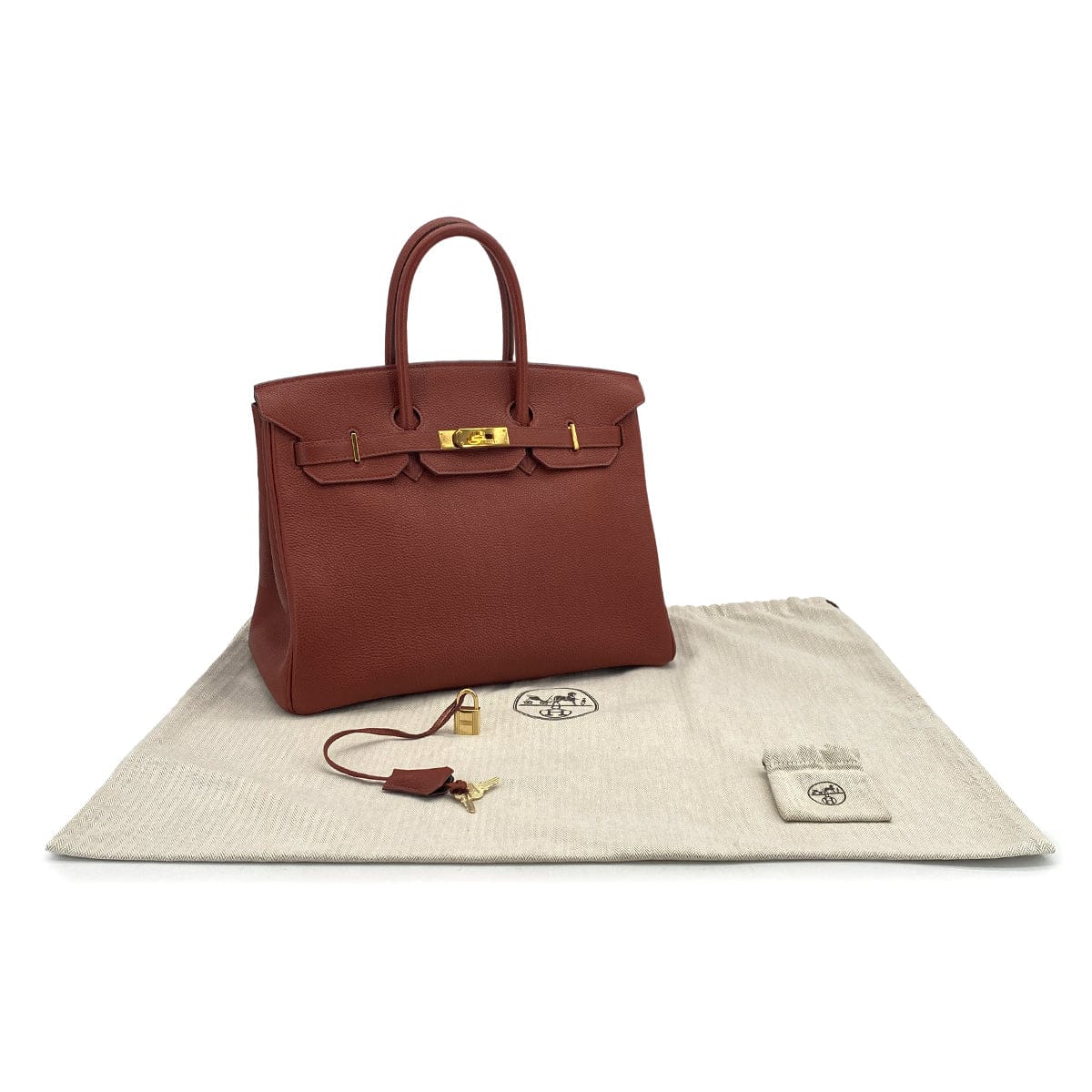 Luxury Promise Japan HERMES BIRKIN 35 BRICK TOGO HAND BAG 2004 SQUARE H GOLD HARDWARE 90311047