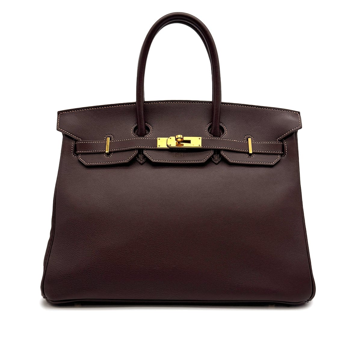 Luxury Promise Japan HERMES BIRKIN 35 CHOCOLAT VEAU GULLIVER HAND BAG 1998 SQUARE B GOLD HARDWARE 90317719