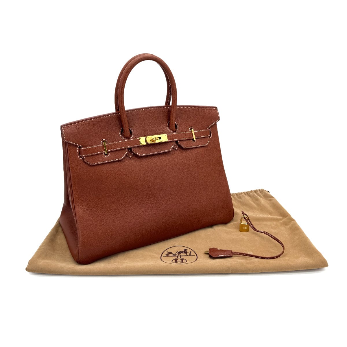 Luxury Promise Japan HERMES BIRKIN 35 COGNAC FJORD HAND BAG 2000 SQUARE D GOLD HARDWARE 90314442