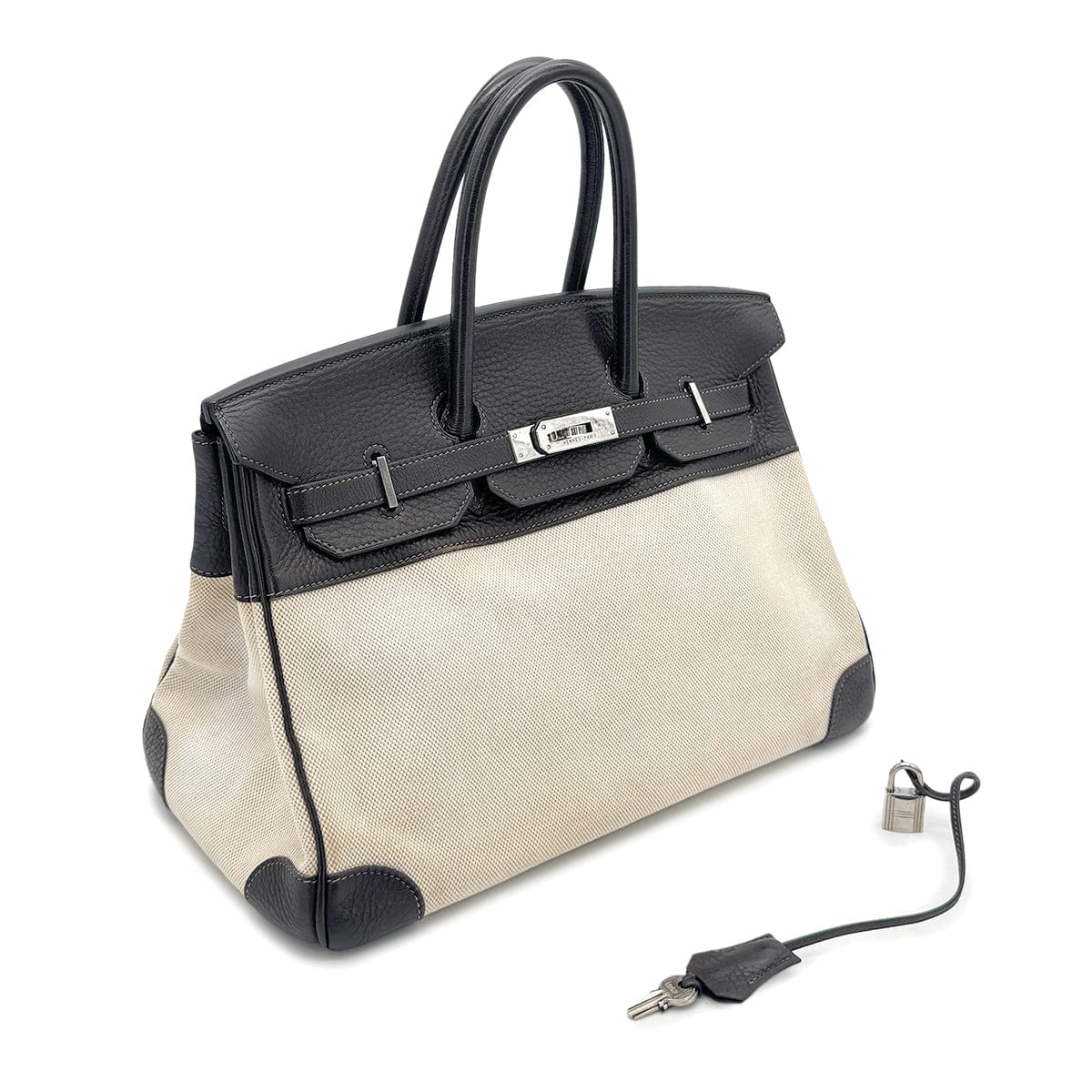 Luxury Promise Japan HERMES BIRKIN 35 EBENE TAURILLON CLEMENCE TOILE H HAND BAG □E SHW 90274430