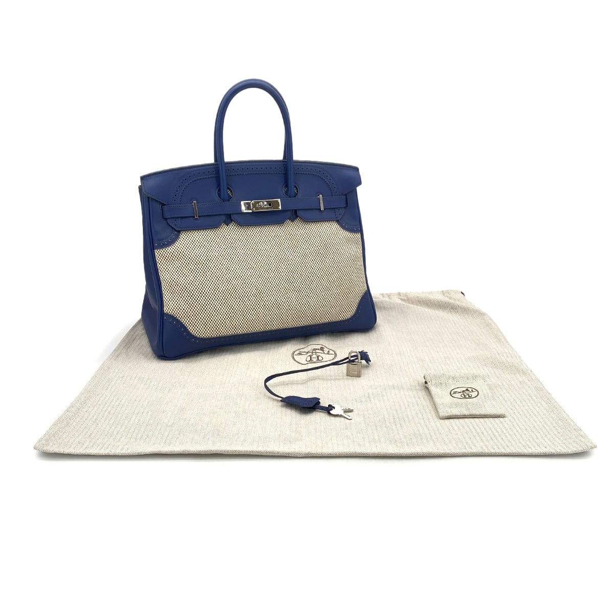 Luxury Promise Japan HERMES BIRKIN 35 GHILLIES BLUE SAPHIR SWIFT TOILE H HAND BAG R SHW 90301720