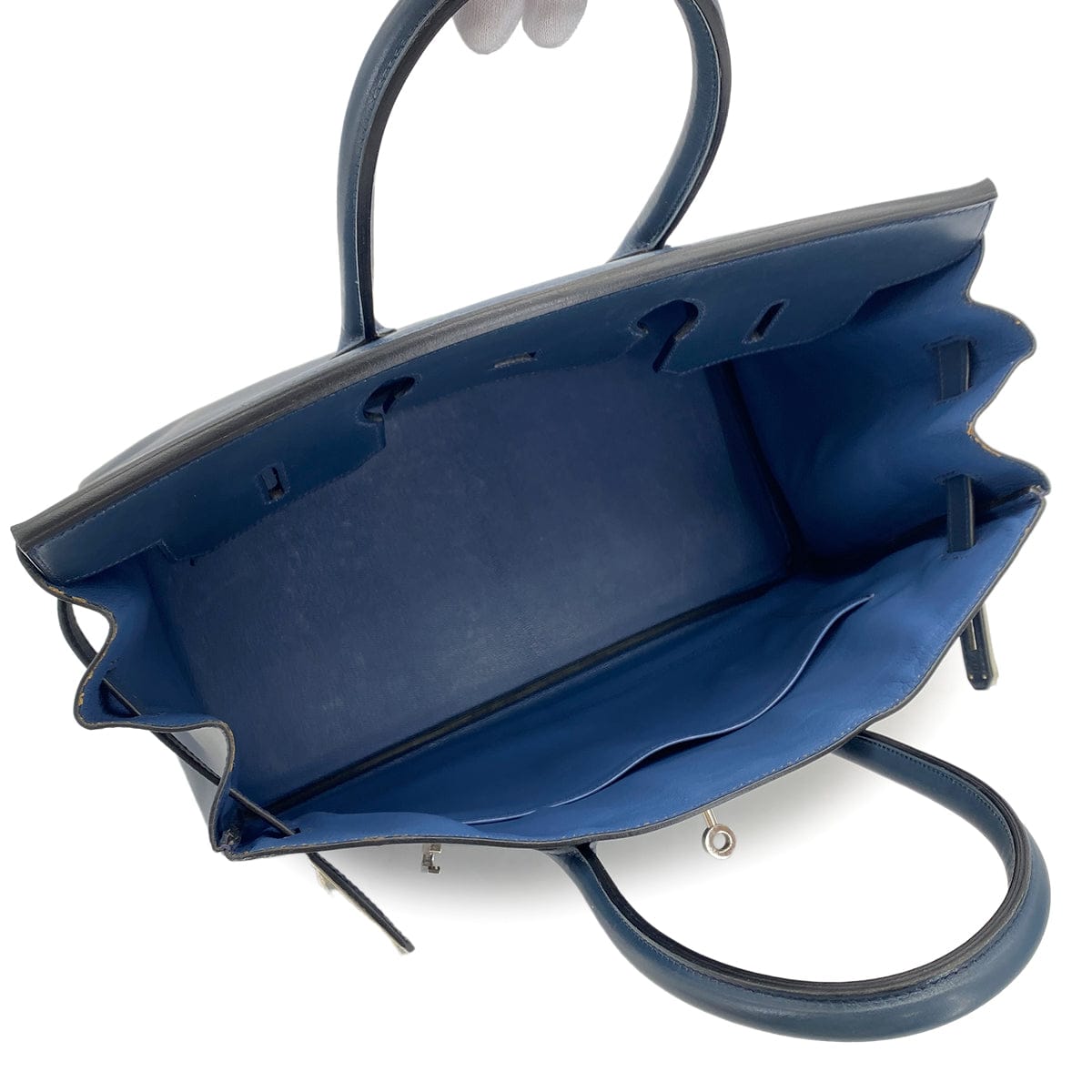 Luxury Promise Japan HERMES BIRKIN 35 NAVY BOX CALF HAND BAG 2001 SQUARE E PALLADIUM HARDWARE 90324143