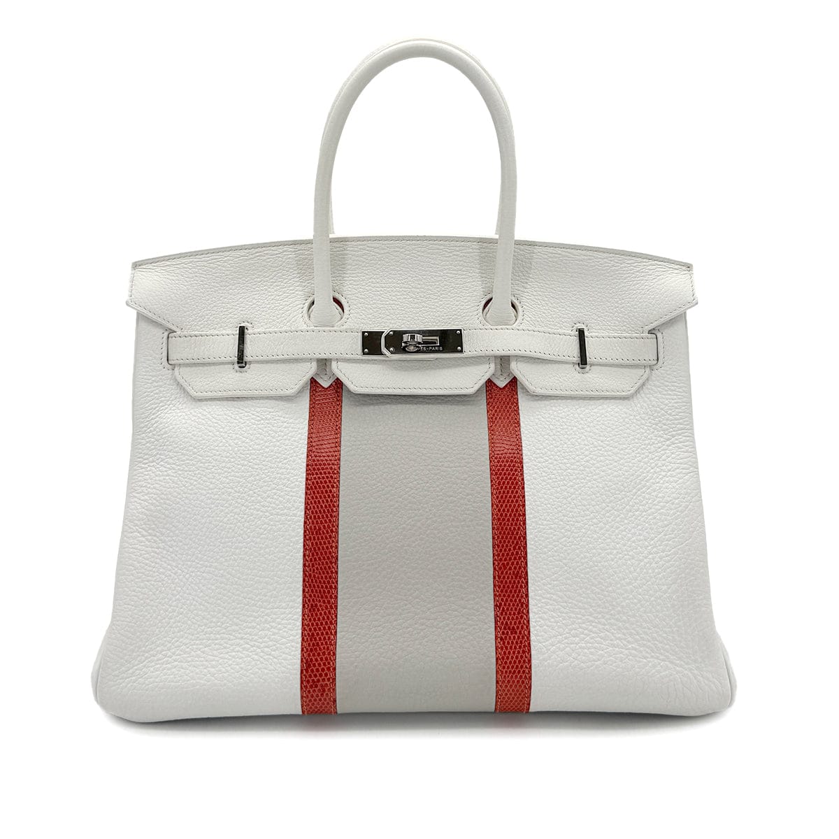 Luxury Promise Japan HERMES BIRKIN CLUB 35 WHITE GRIS PERLE SANGUINE TAURILLON CLEMENCE LIZARD HAND BAG □P SHW 90298337