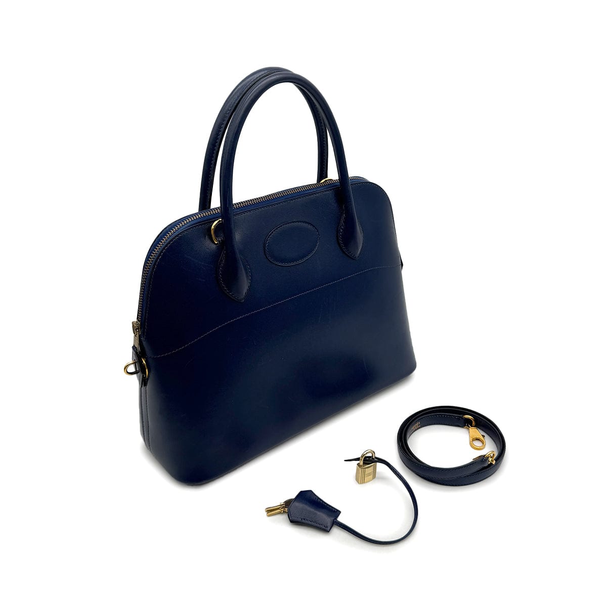 Luxury Promise Japan HERMES BOLIDE 31 BLUE ROY BOXCALF HAND SHOULDER BAG 1995 CIRCLE Y GOLD HARDWARE 90313551