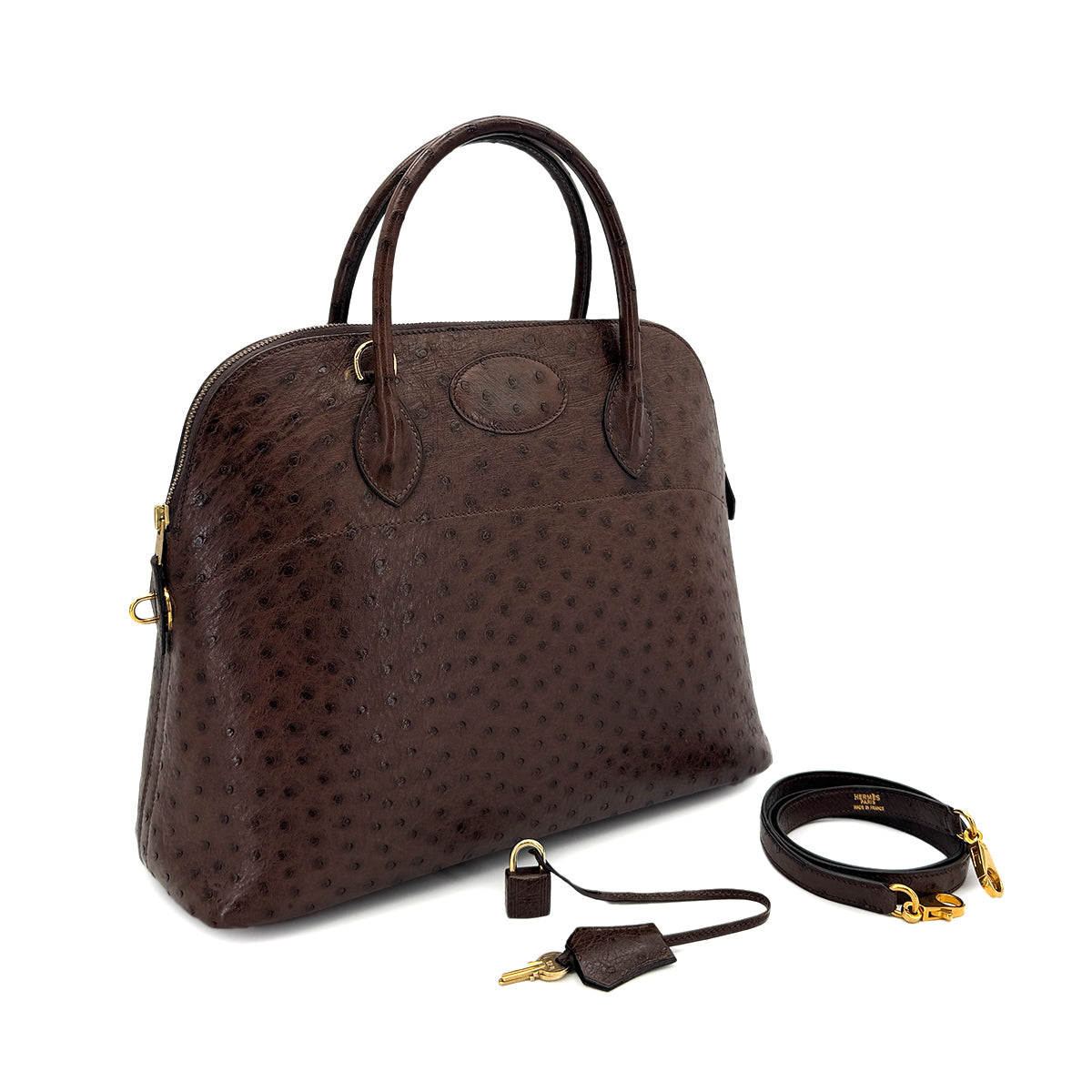 Luxury Promise Japan HERMES BOLIDE 35 CHOCOLAT OSTRICH HAND SHOULDER BAG 〇W GHW 90299753