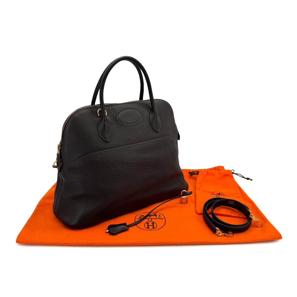 Luxury Promise Japan HERMES BOLIDE 35 CHOCOLAT TAURILLON CLEMENCE HAND SHOULDER BAG 2002 SQUARE F GOLD HARDWARE 90310317