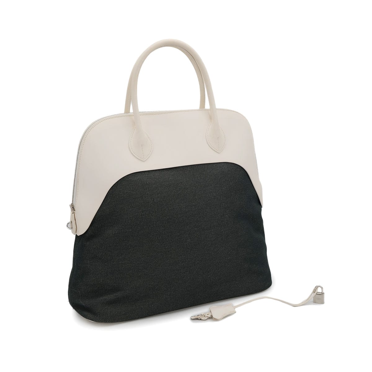 Luxury Promise Japan HERMES BOLIDE PADDOCK 40 WHITE TOILE JEAN VACHE HUNTER HAND BAG 2016 X STAMP PALLADIUM HARDWARE 90322529