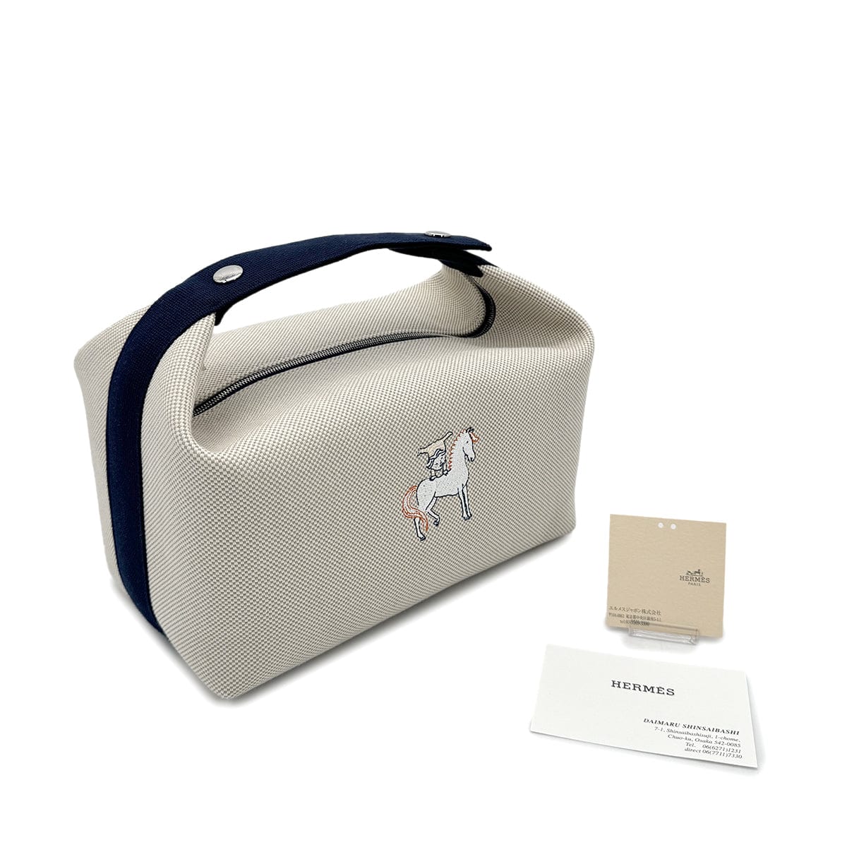 Luxury Promise Japan HERMES BRIDE A BRAC CABRIOLE GM GRIS PERLE TOILE H POUCH HAND BAG 90281414