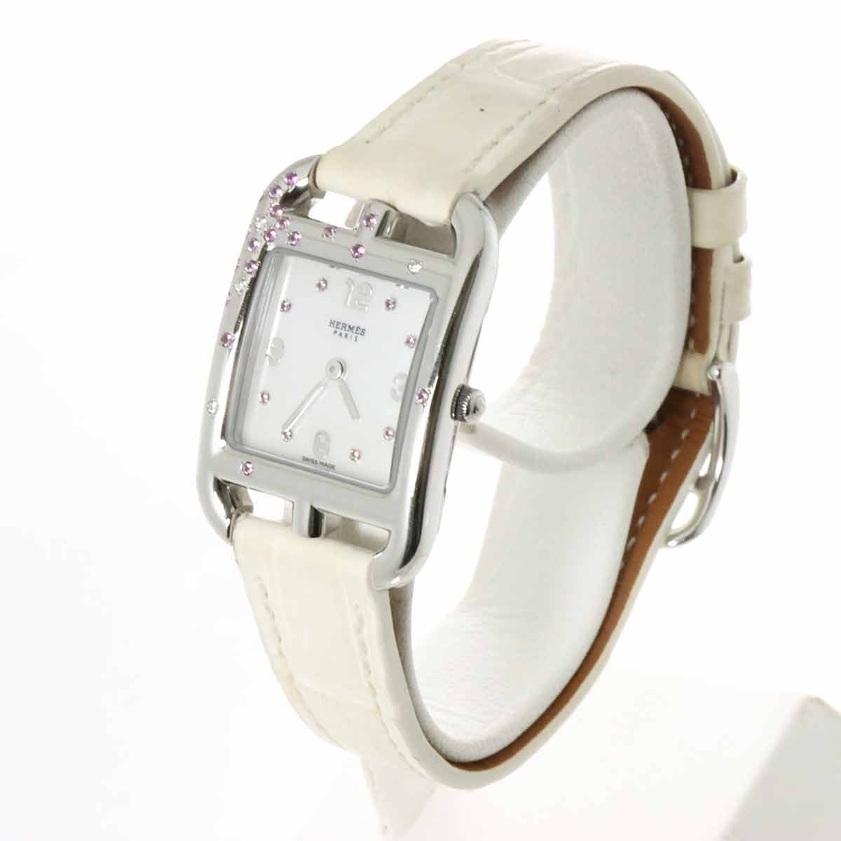 Luxury Promise Japan HERMES Cape Cod CC1 233 Women's Diamond, Pink Sapphire, White Shell Quartz Watch, Hermès 90289175