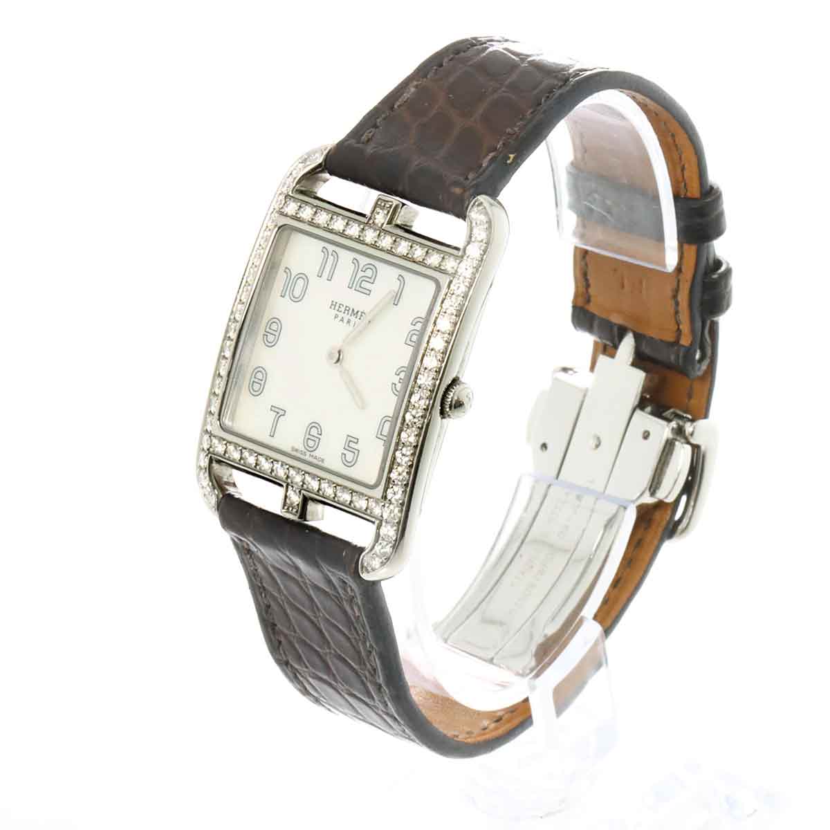 Luxury Promise Japan HERMES Cape Cod CC2 730 Diamond Bezel Ladies Watch White Shell Quartz Watch Cape Cod Hermes 90285302